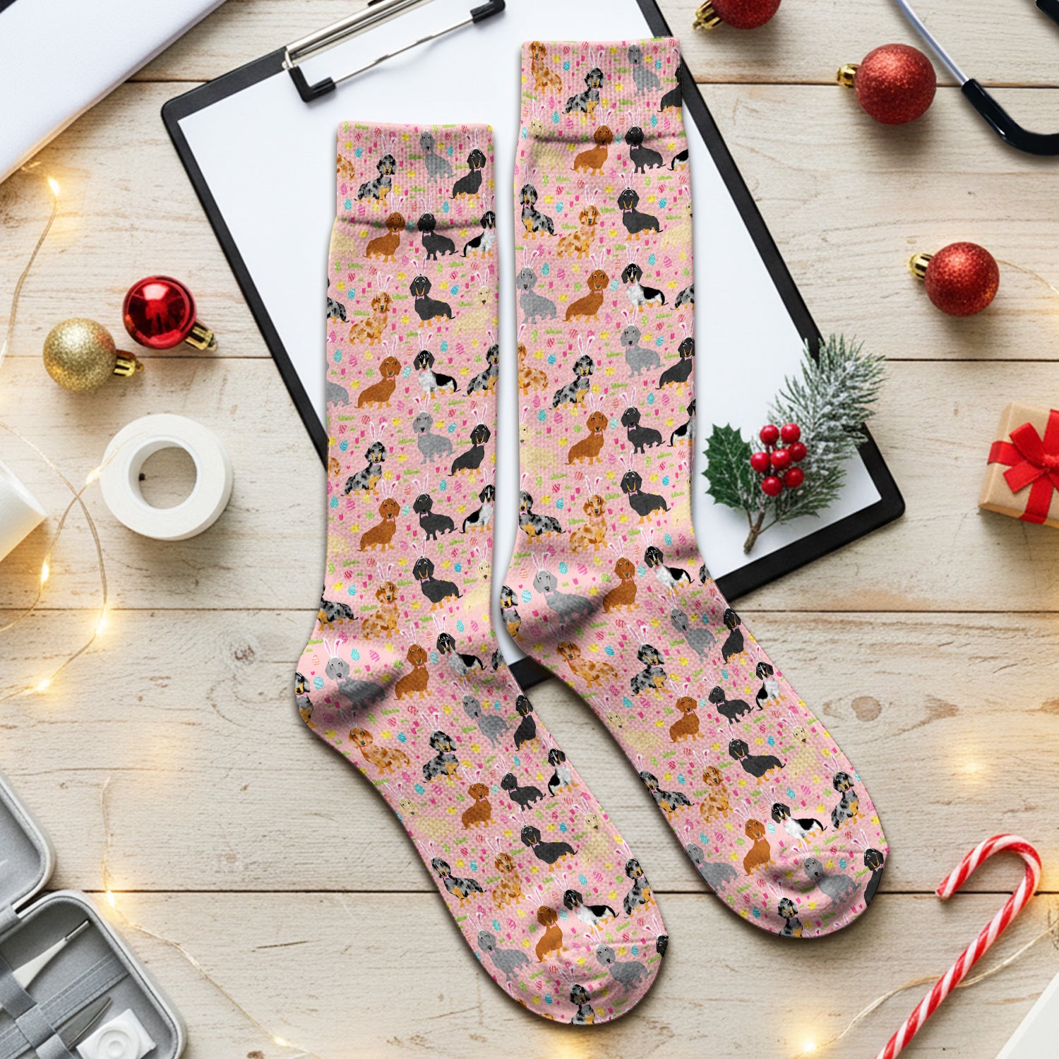 Easter Dachshund Dog Pattern Socks, Socks for Nurse Doctor