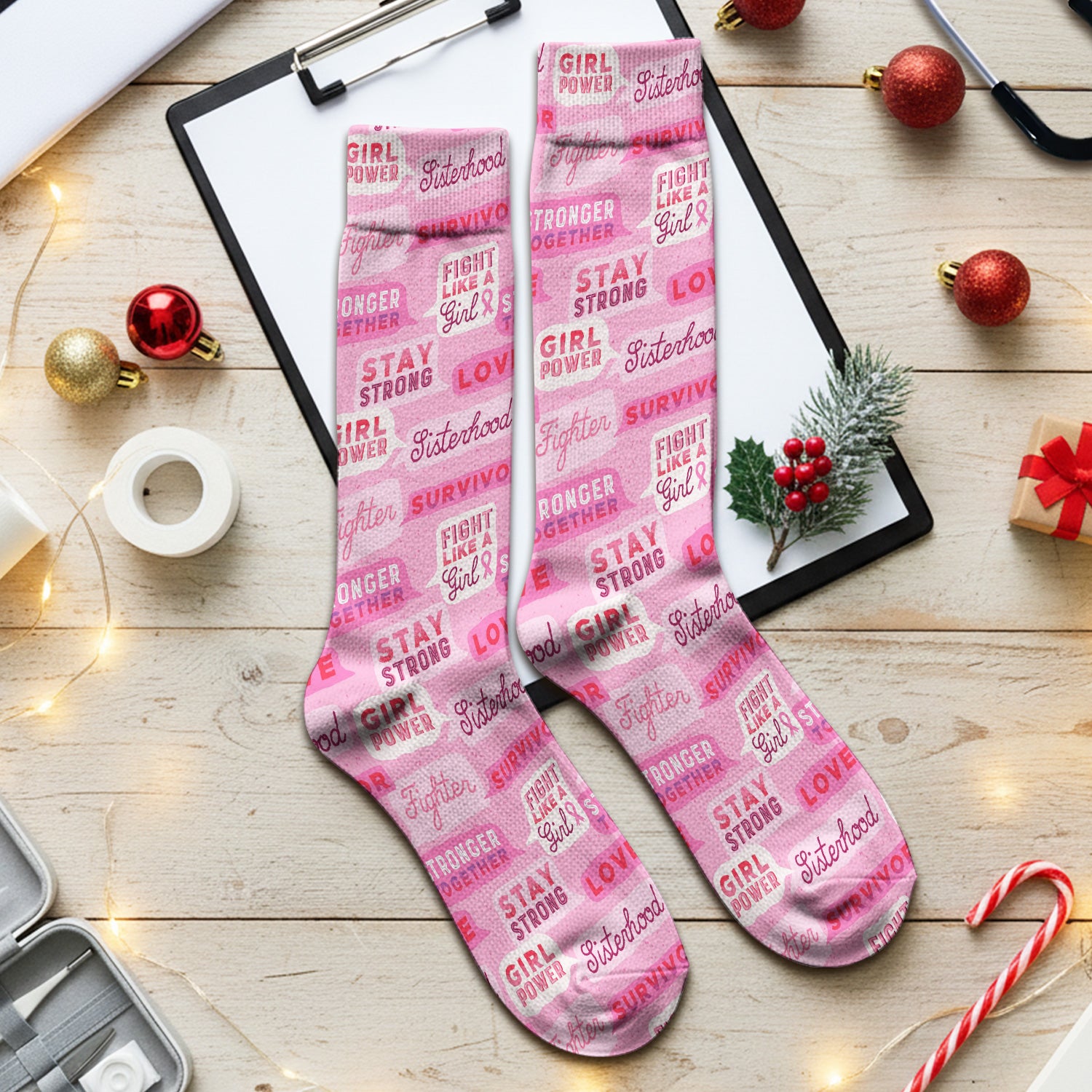 Pink Ribbon Quotes Socks, Adult Socks for Men and Women