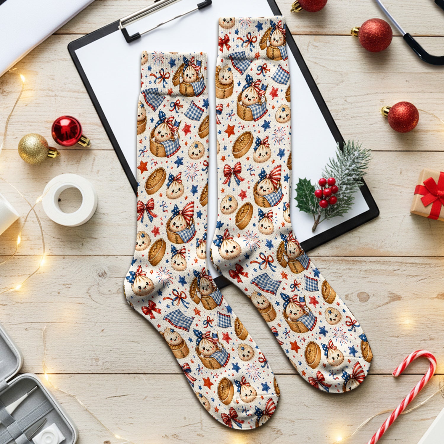 Patriotic Dumpling Nurse Pattern Socks, Adult Socks for Men and Women