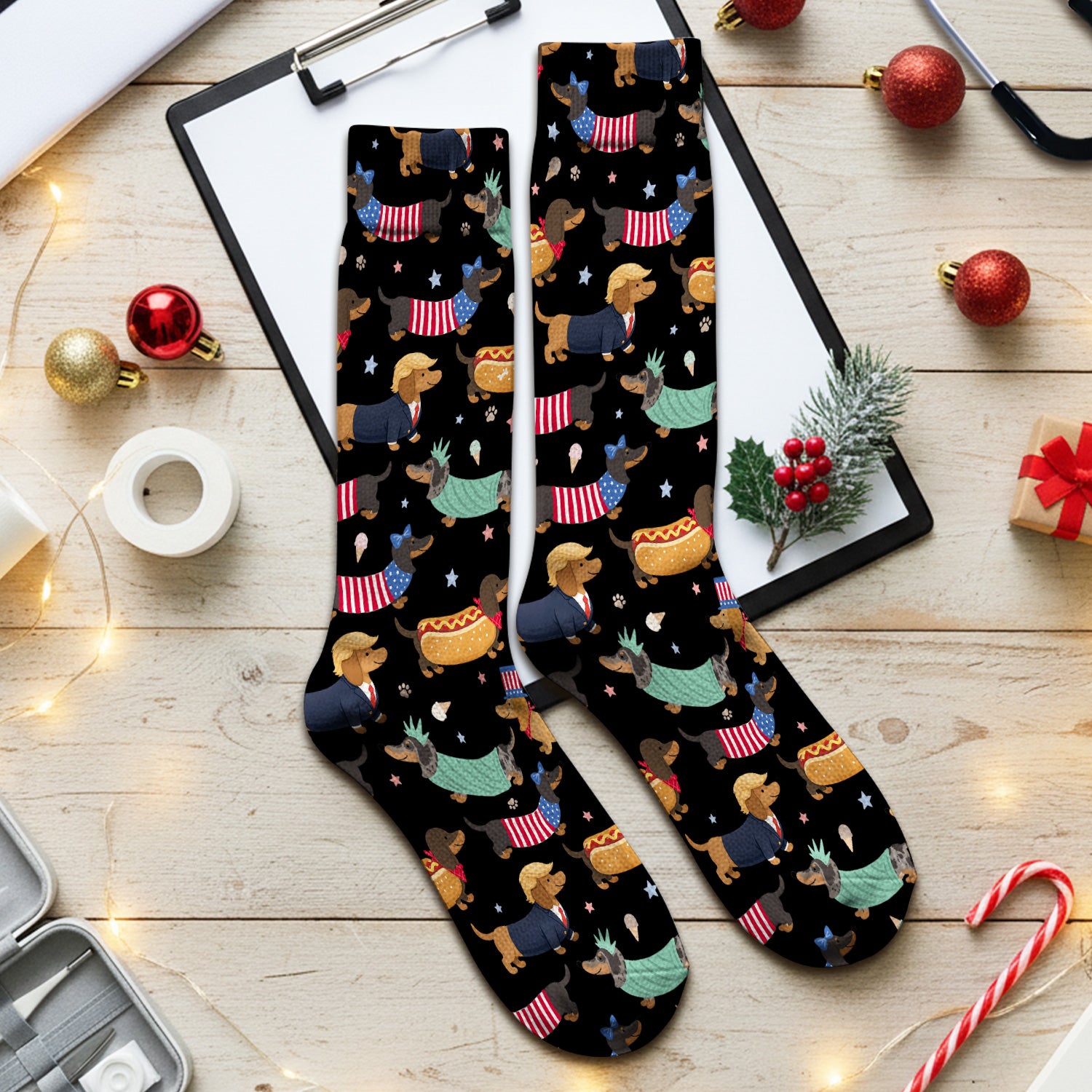 Funny Patriotic Dachshund Costume Dogs Pattern Sock, Breathable Fabrics Medical Uniform