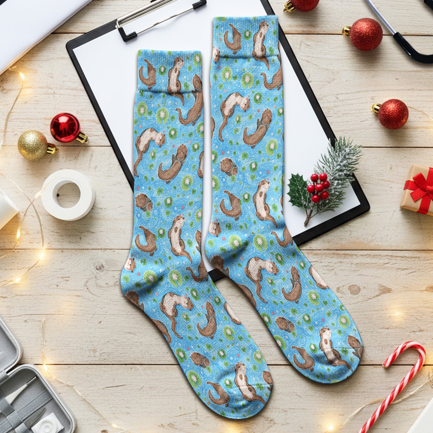 Cute Otter Lily Pond Nurse Print Socks, Adult Socks for Men and Women
