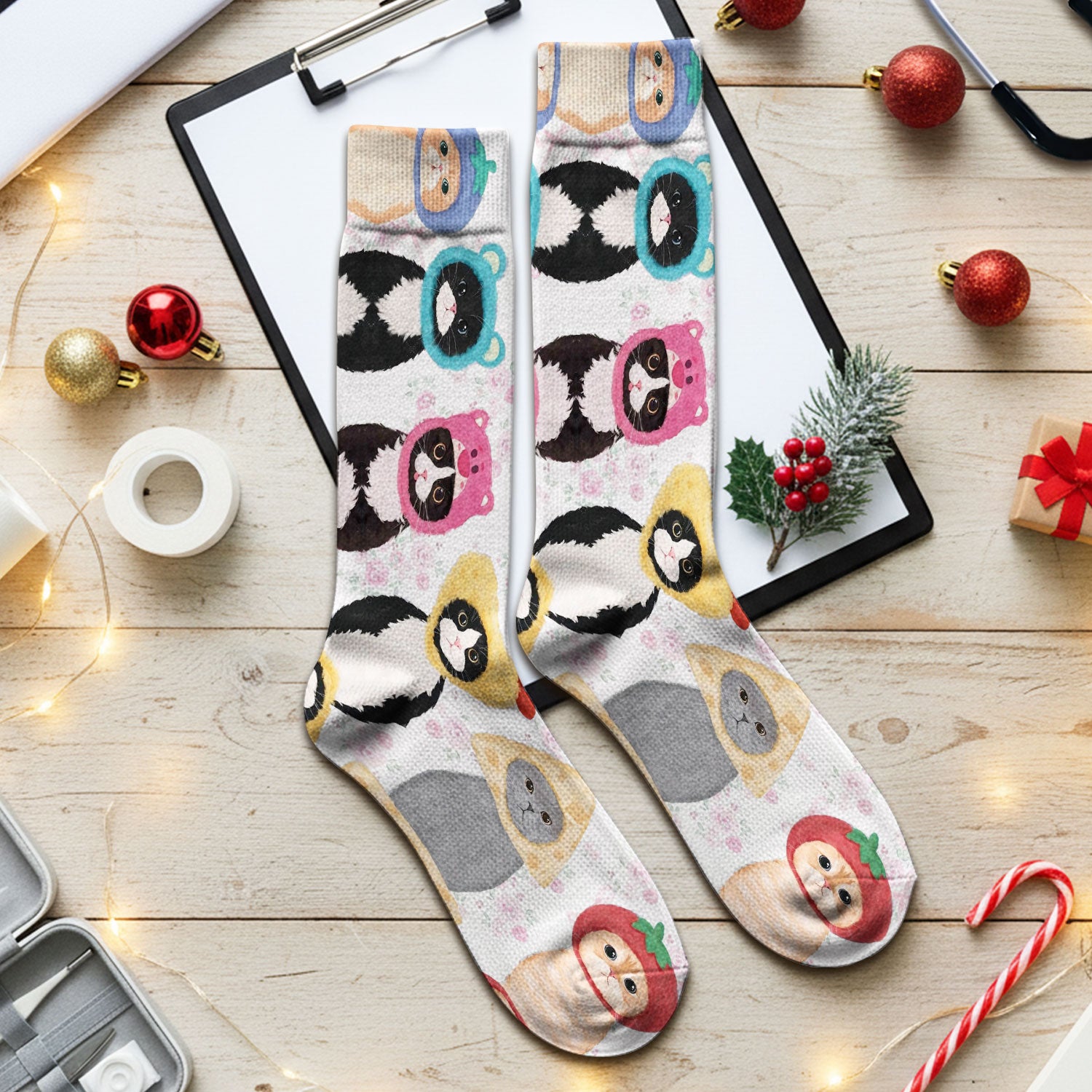 Funny Cartoon Cat Print Socks, Cute Nurse Socks, Adult Socks for Men and Women