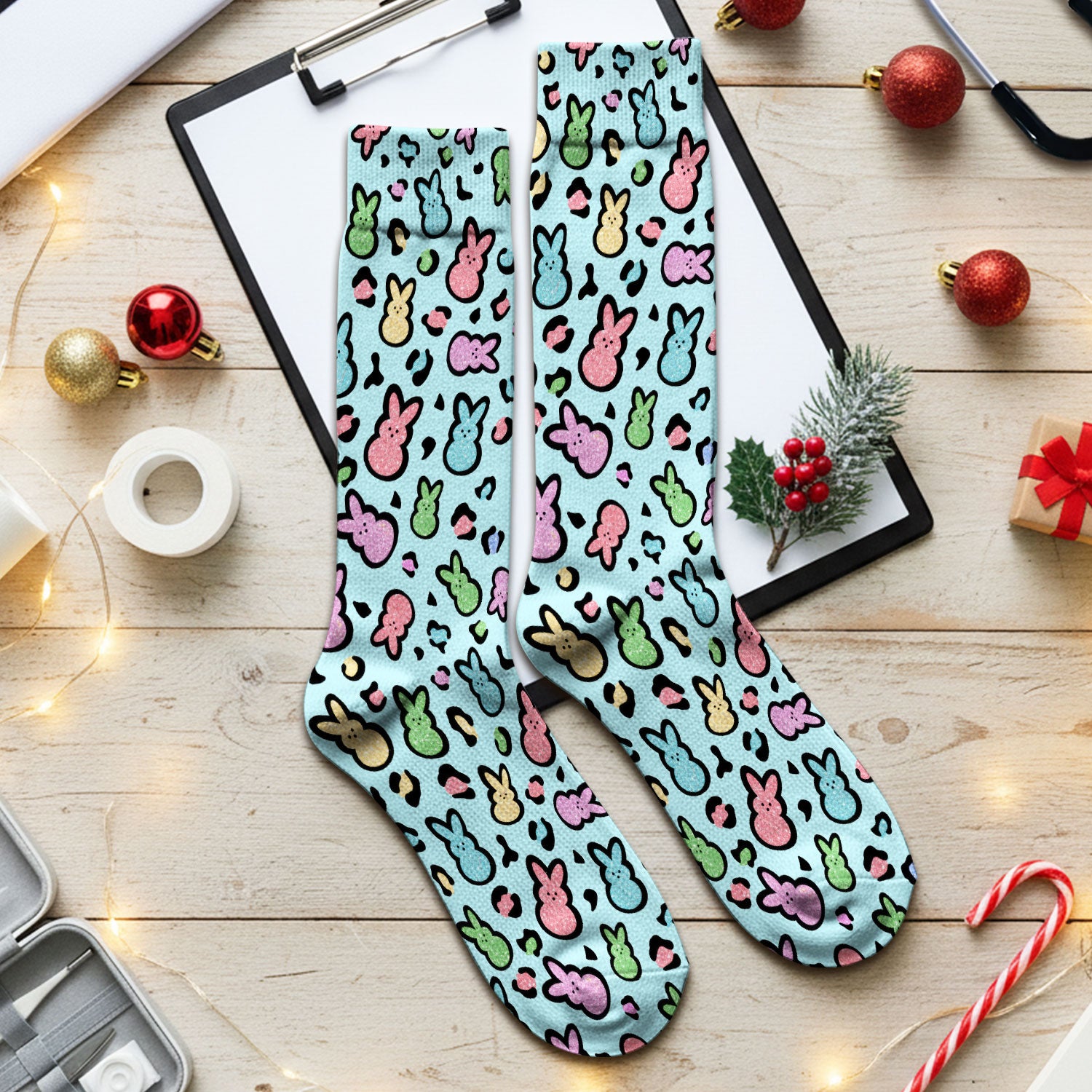 Cute Easter Bunny Pastel Pattern Socks, Socks for Nurse Doctor