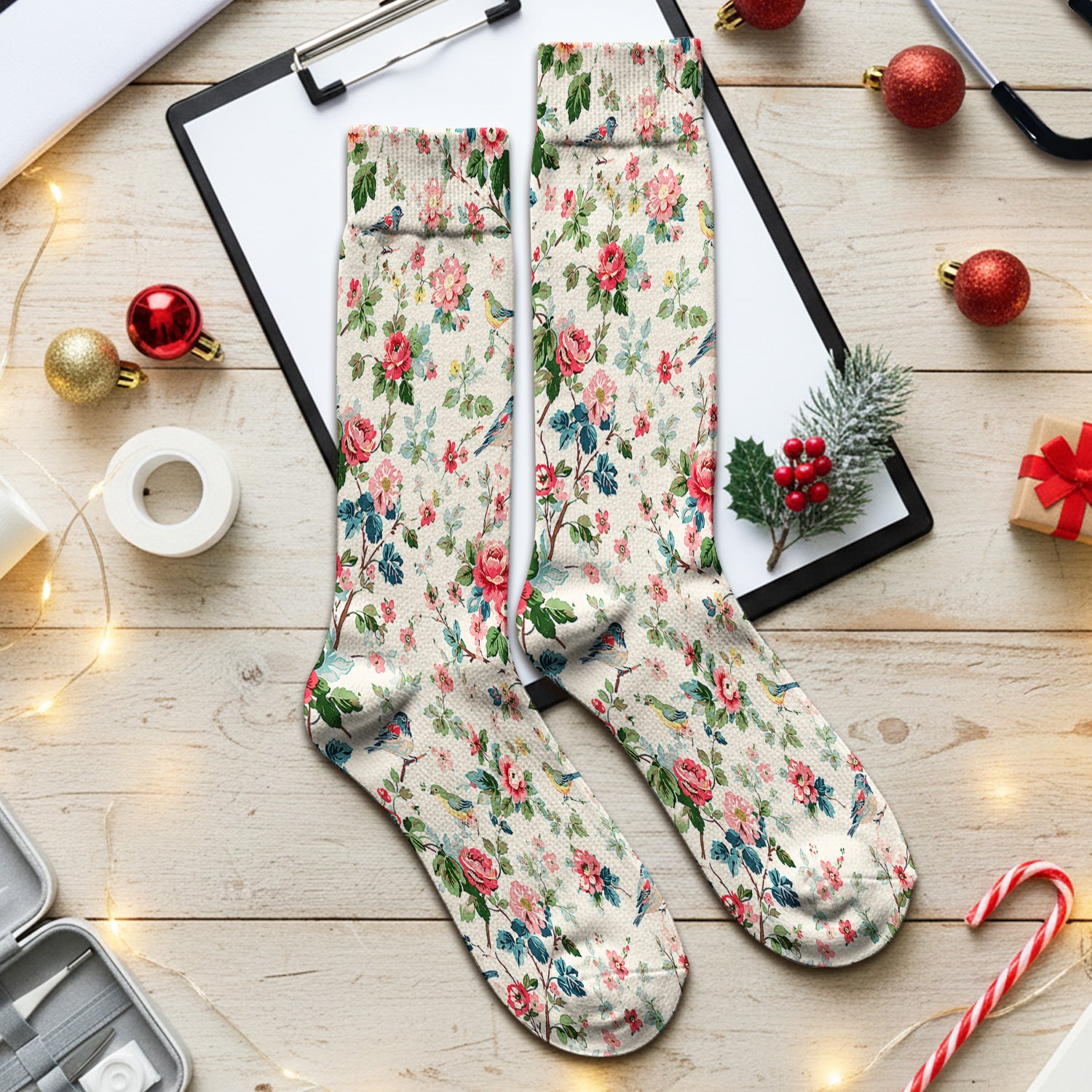 Songbird Rose Garden Pattern Socks, Adult Socks for Men and Women