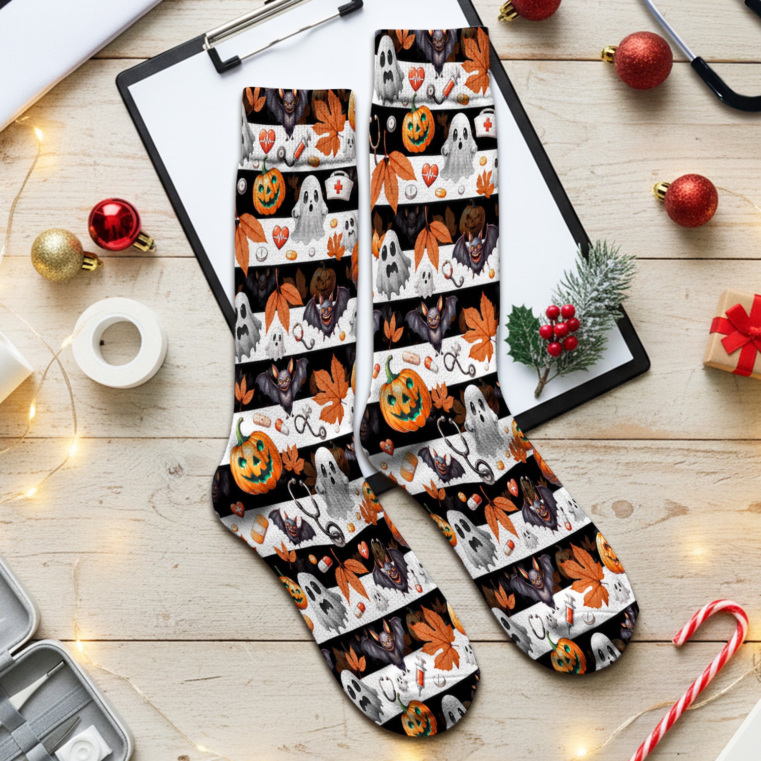Halloween Ghost And Medical Icons Socks, Adult Socks for Men and Women
