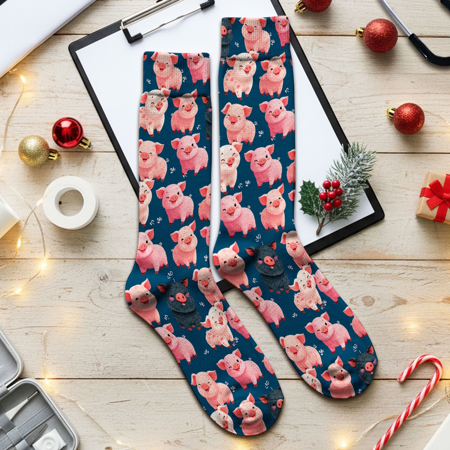 Funny Farm Pig Cartoon Pattern Socks, Breathable Fabrics Medical Uniform