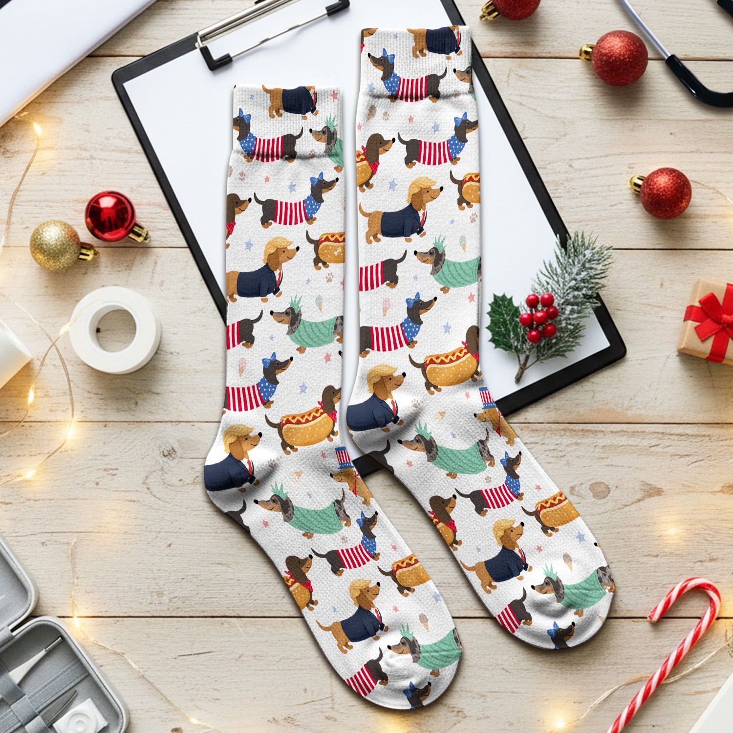 Funny Patriotic Dachshund Costume Dogs Pattern Sock, Breathable Fabrics Medical Uniform