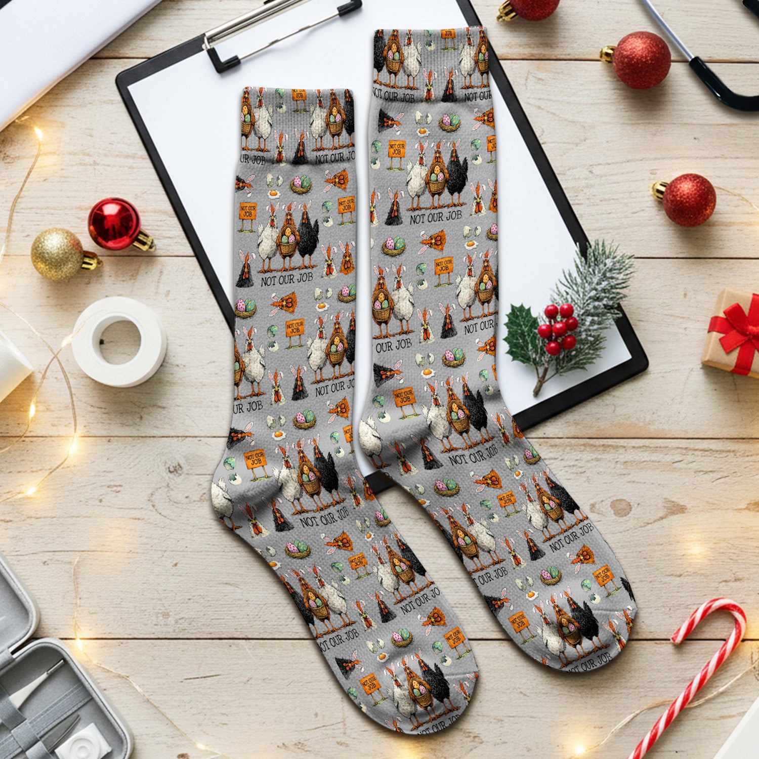 Funny Easter Chicken Humor Pattern Socks, Breathable Fabrics Medical Uniform