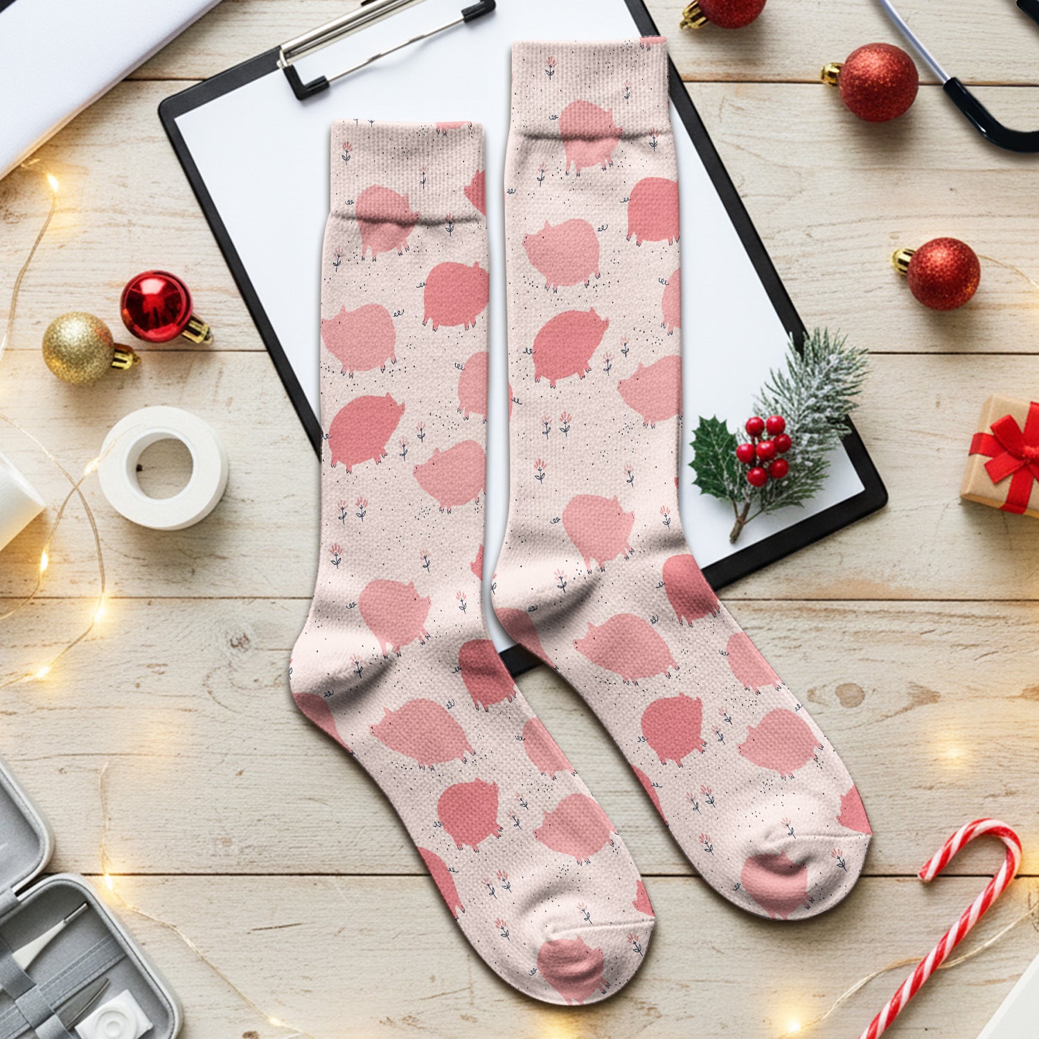 Pink Pig Farm Pattern Socks, Socks for Nurse Doctor