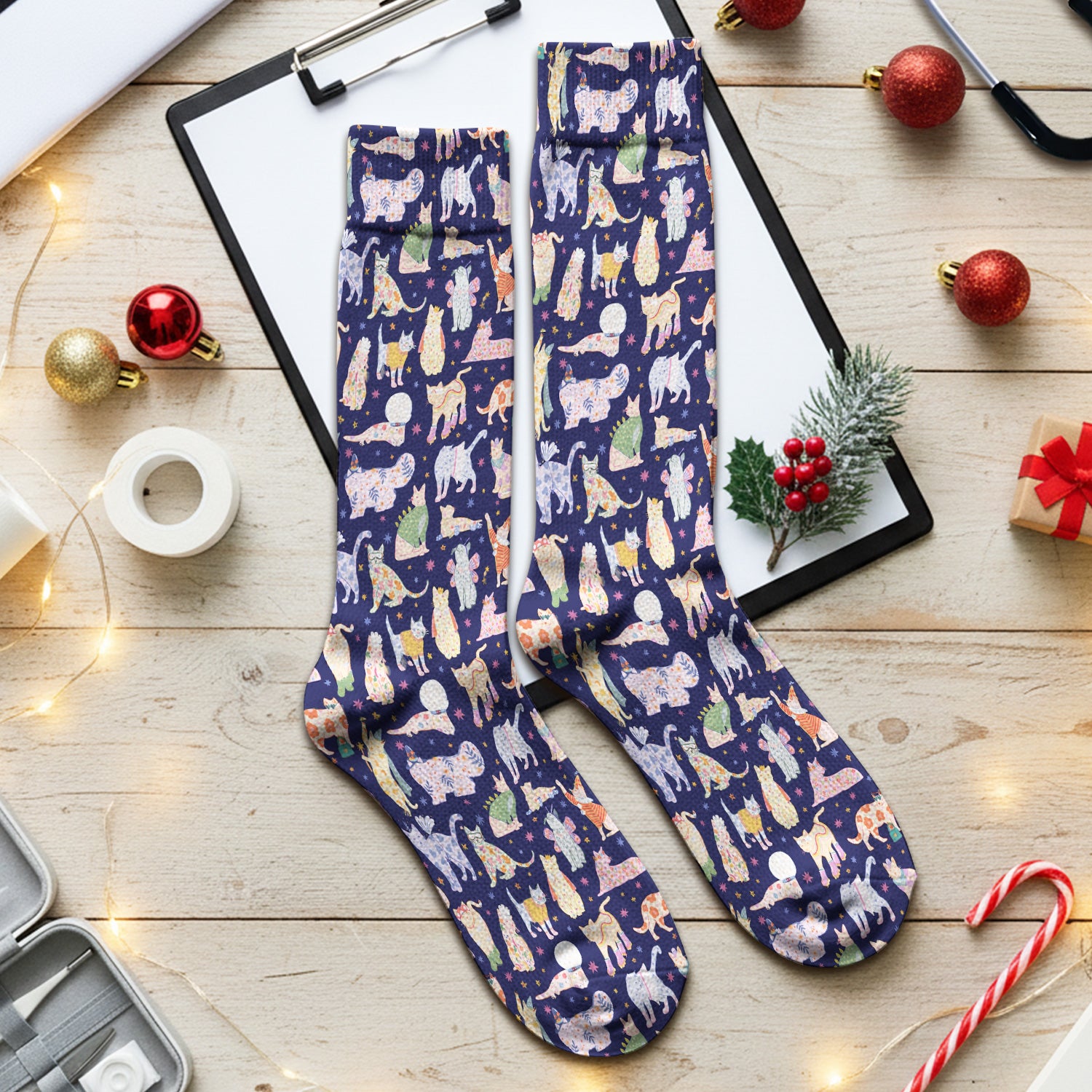 Cute Colorful Cats Pattern Socks, Socks for Nurse Doctor