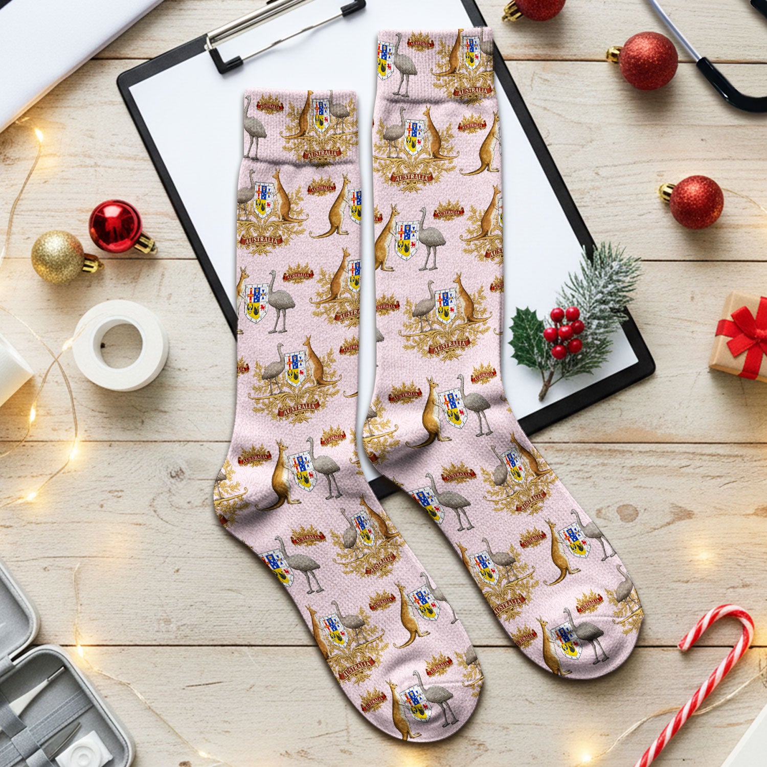 Australian Kangaroo Emu Crest Medical Socks, Breathable Fabrics Medical Uniform