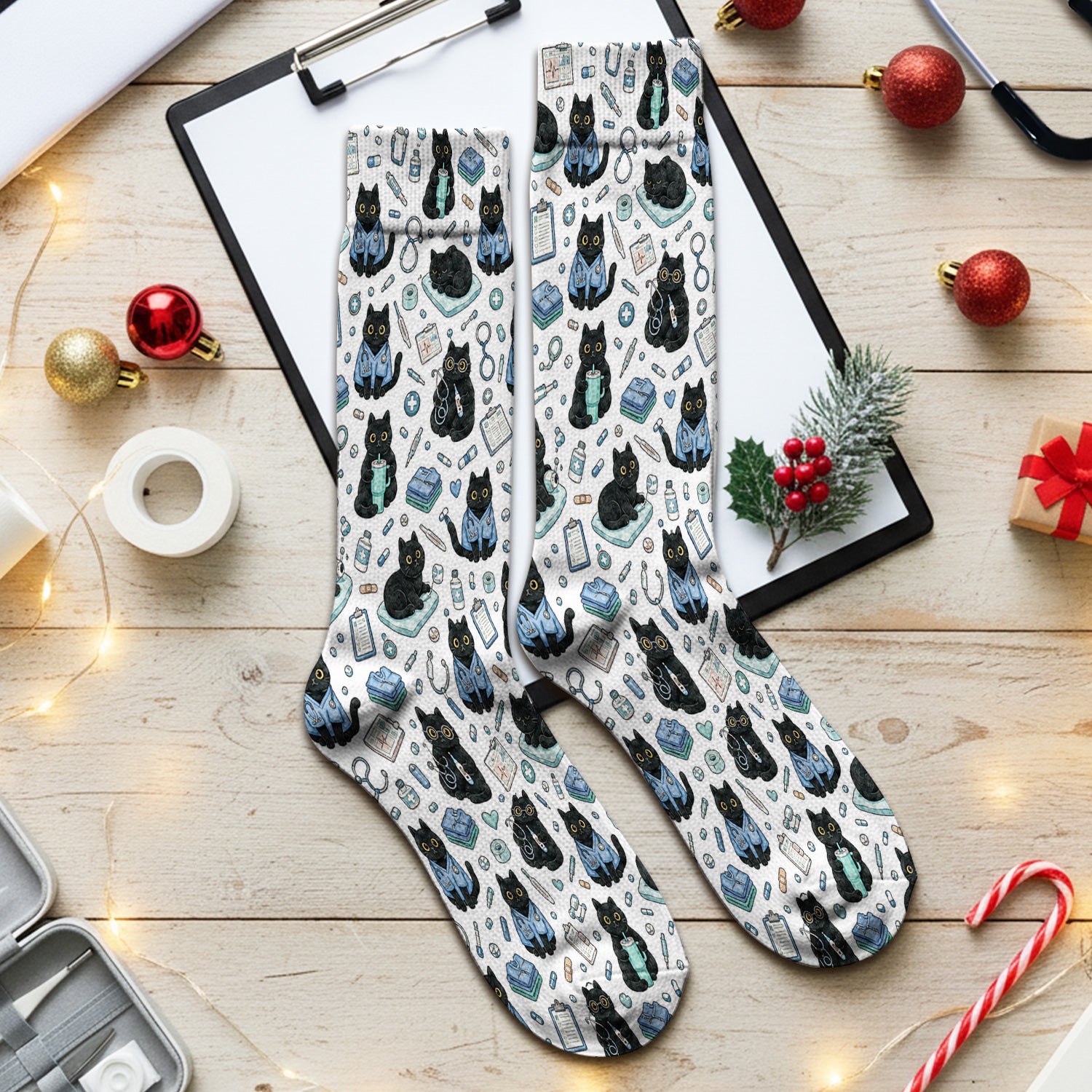 Black Cat Clinic Socks, Adult Socks for Men and Women