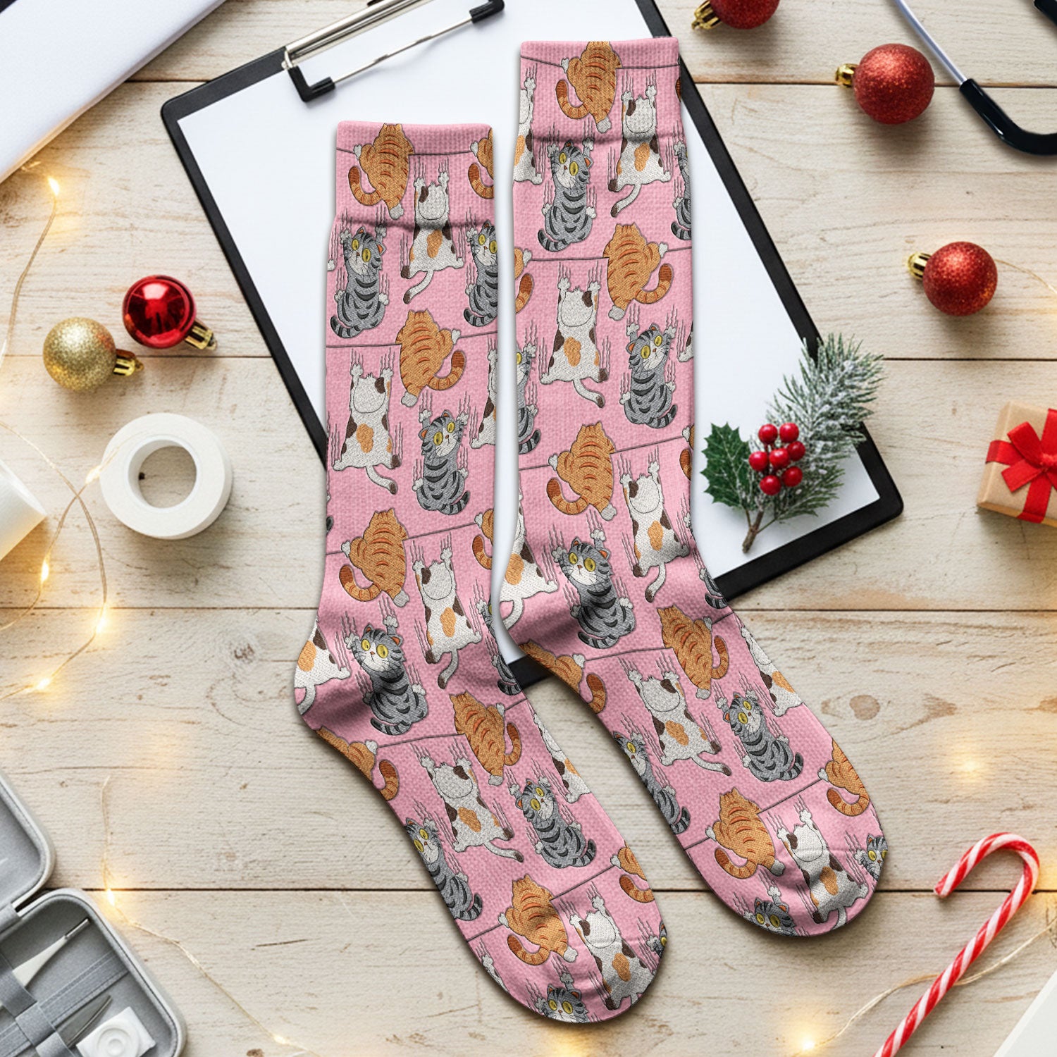 Cute Cat Pattern Nurse Scrub Socks, Cats Medical Pattern Sock, Breathable Fabrics Nursing Uniform