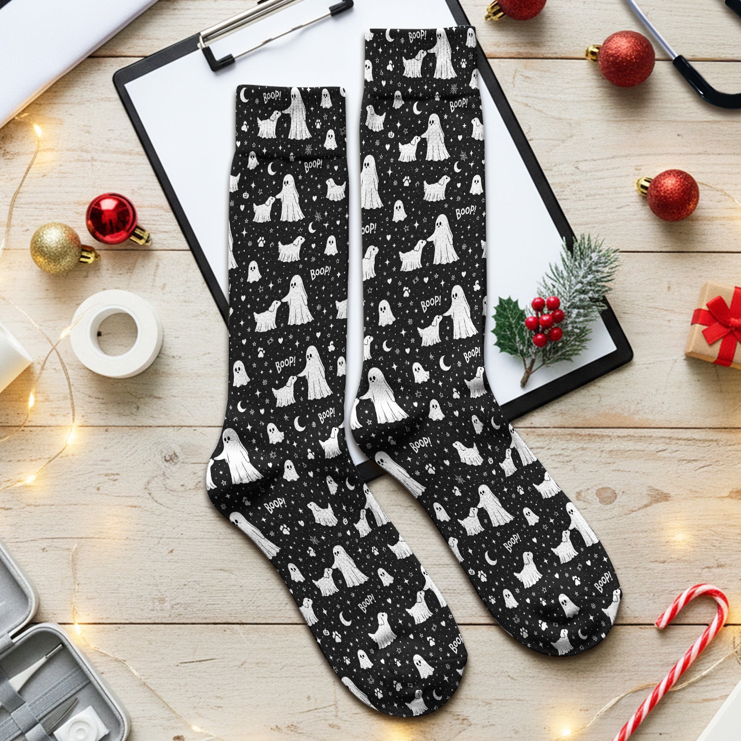 Halloween Ghost Boop Dog Pattern Socks, Adult Socks for Men and Women