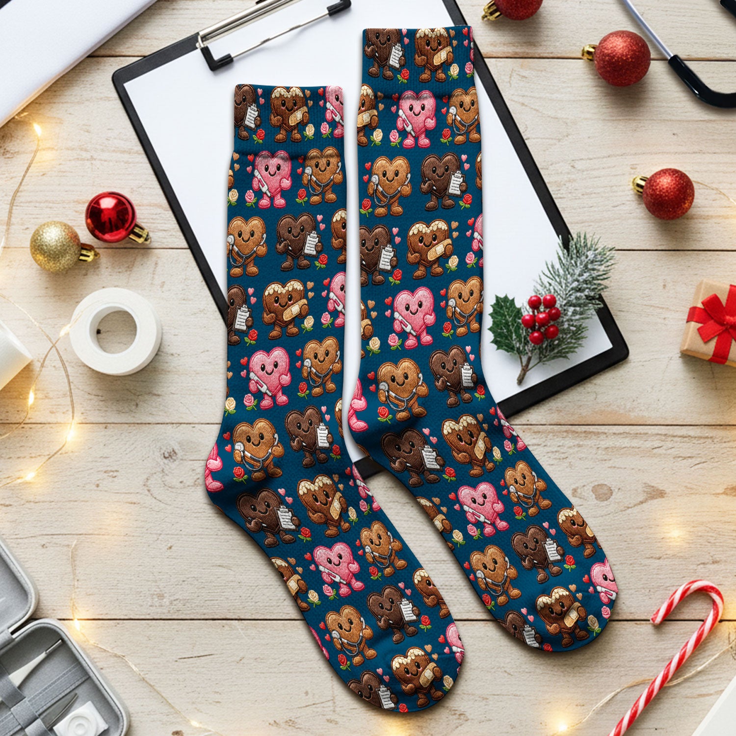 Valentine Heart Nurse Scrub Socks, Cute Medical Love Pattern Sock, Breathable Fabrics Nursing Uniform