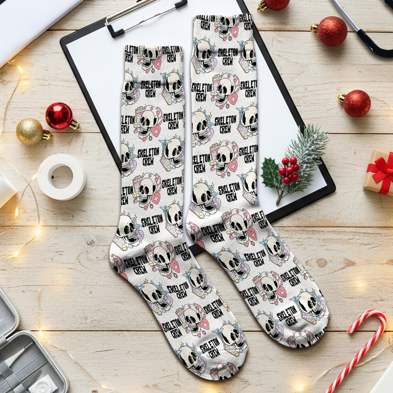Funny Halloween Skeleton Crew Socks, Adult Socks for Men and Women