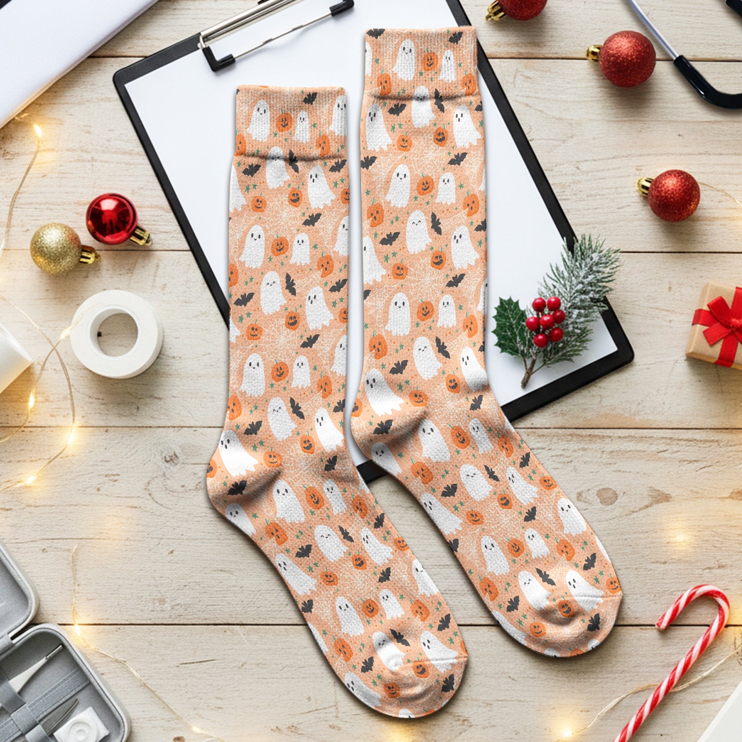 Cute Halloween Ghost And Pumpkin Socks, Adult Socks for Men and Women