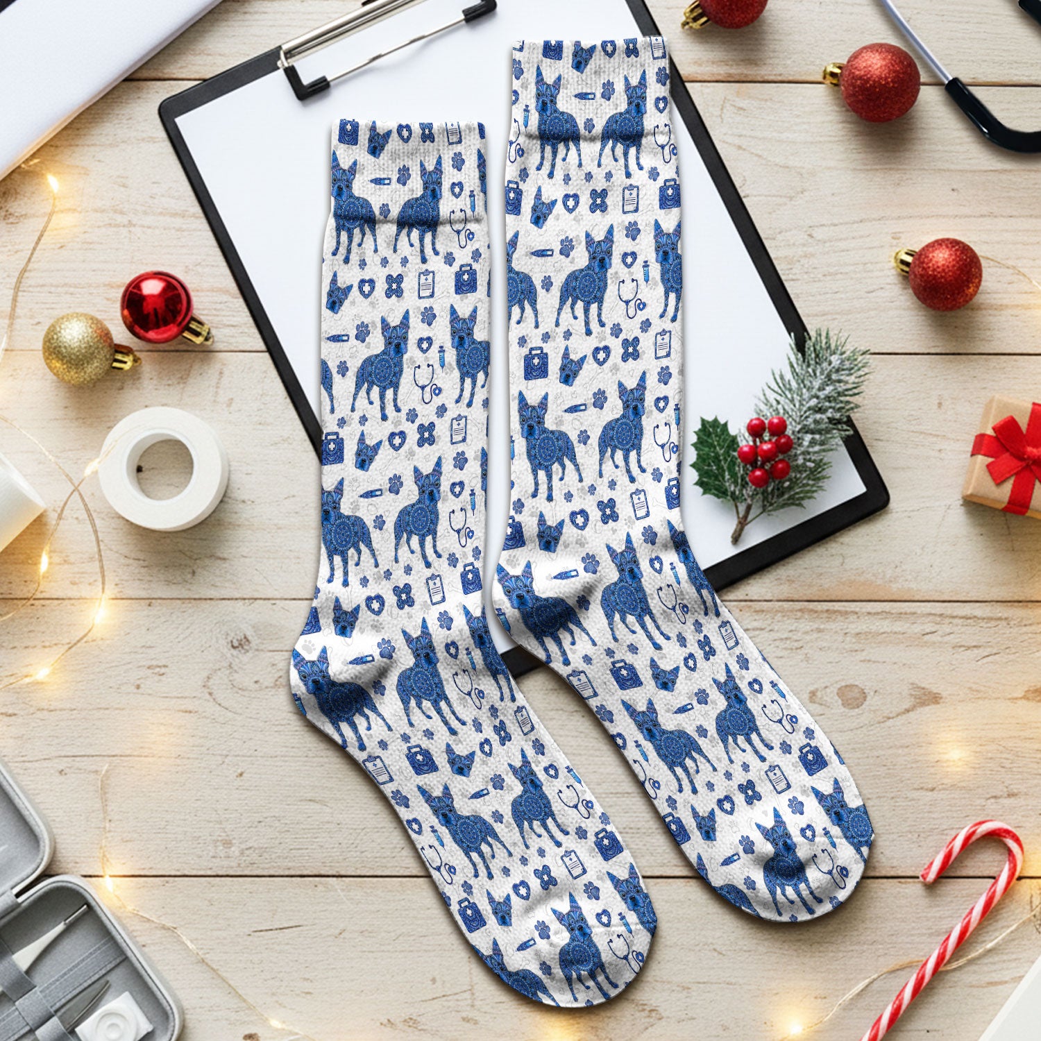 Blue Heeler Australian Cattle Dog Scrub Socks, Australia Dot Art Pattern Sock, Breathable Fabrics Nursing Uniform