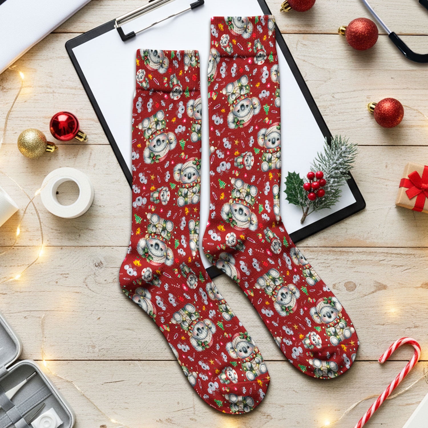 Aussie Koala Socks for Nurse Doctor - Cute Christmas Adult Socks for Men and Women - Breathable Fabrics Medical Uniform