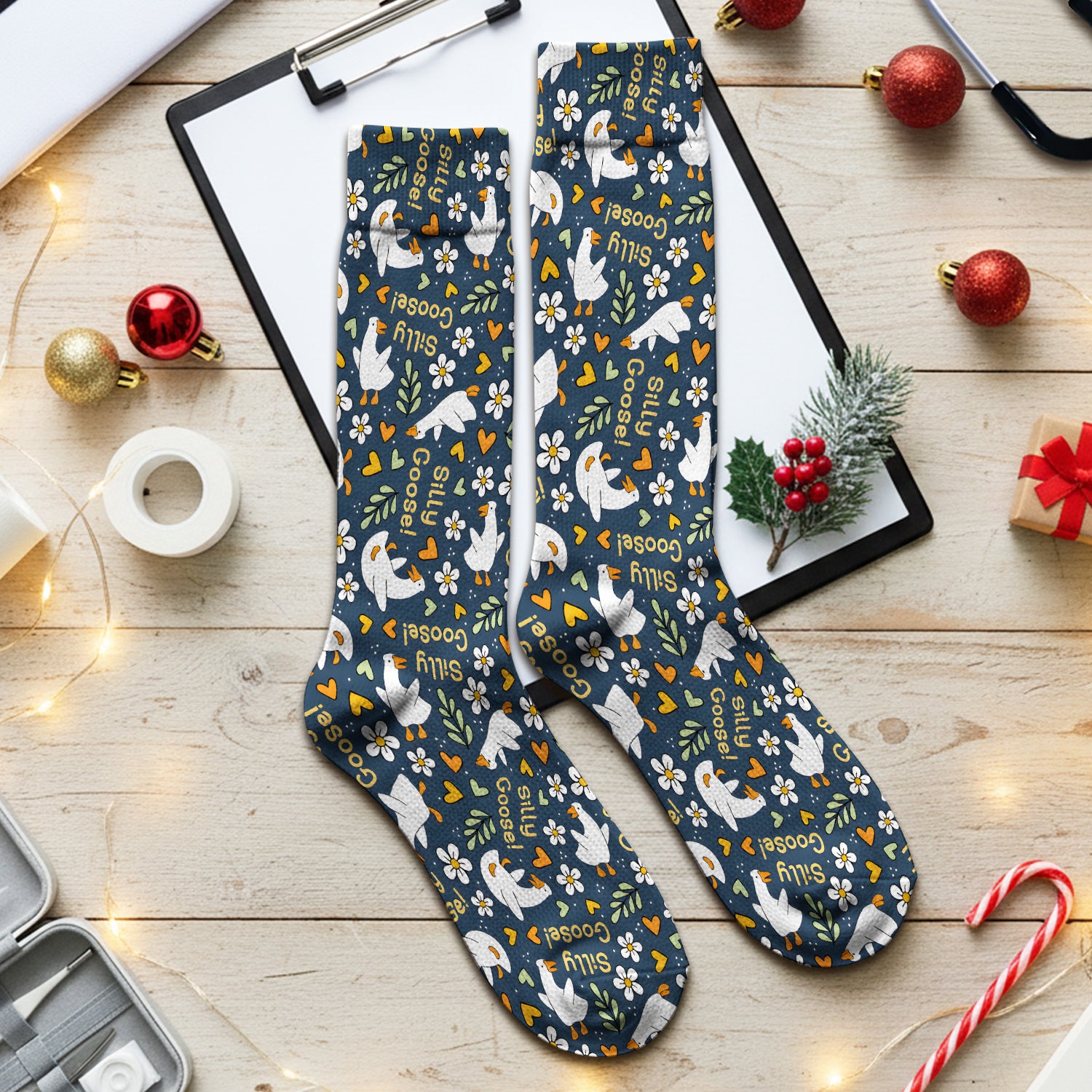 Silly Goose Floral Pattern Socks, Adult Socks for Men and Women