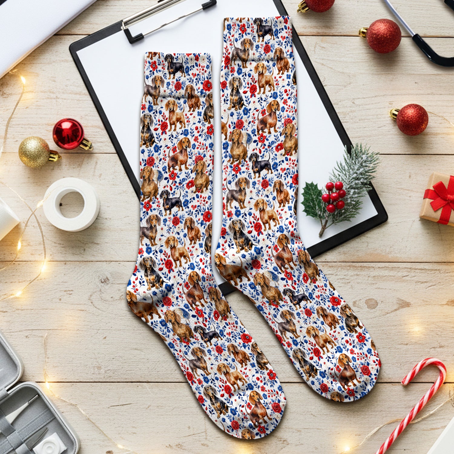 Floral Dachshund Nurse Pattern Socks, Adult Socks for Men and Women