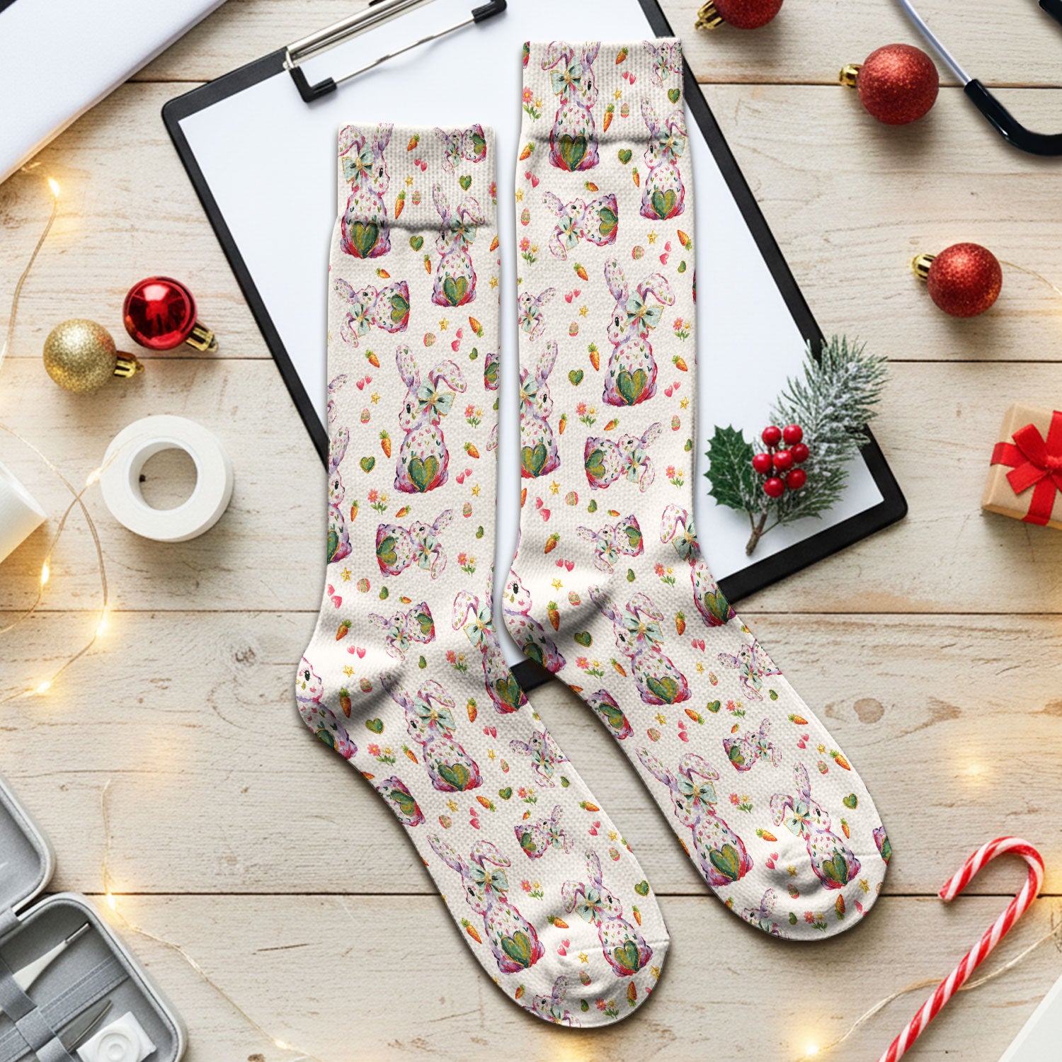 Cute Pastel Bunny Easter Pattern Medical Socks, Breathable Fabrics Medical Uniform