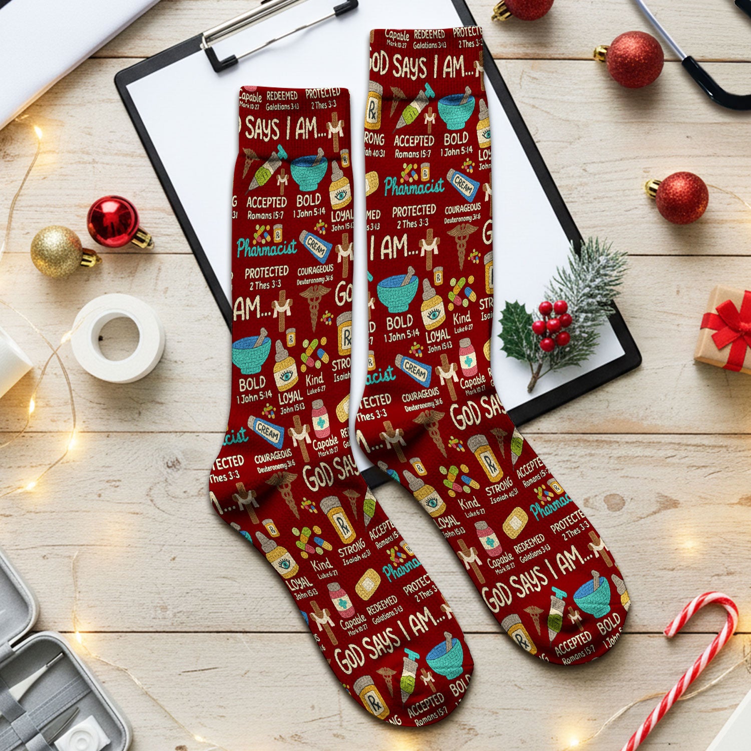 God Says I Am Pharmacist Socks - Christian Adult Socks for Men and Women - Bible Verse Medical Gift for Nurses