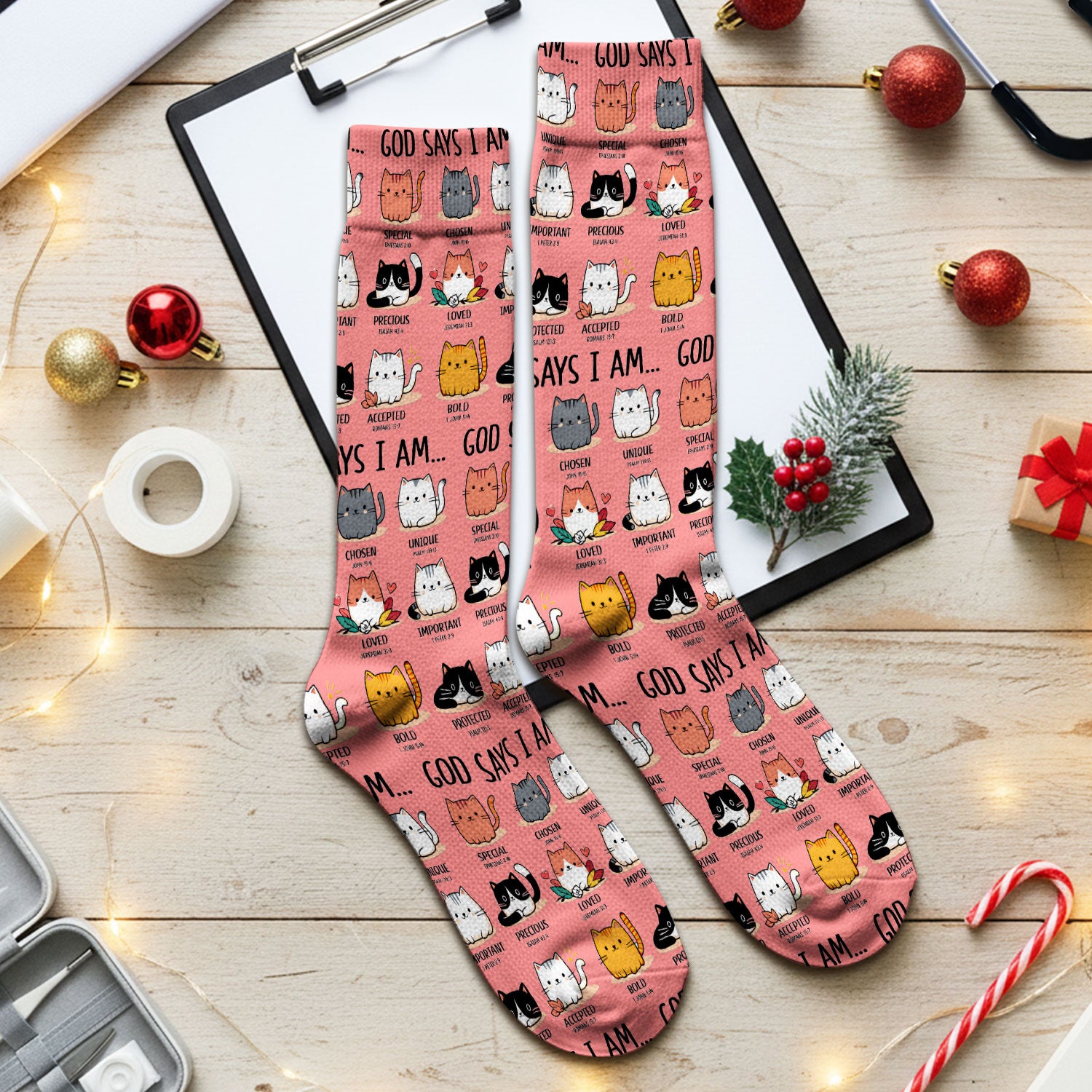 Cute Christian Cat God Says I Am Medical Socks, Breathable Fabrics Medical Uniform