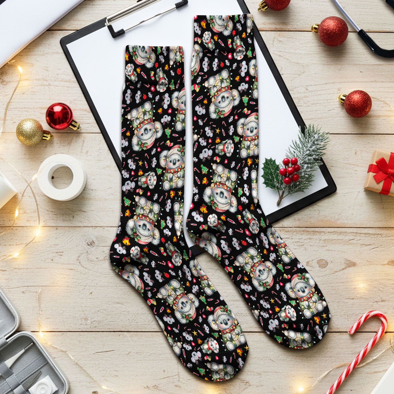 Aussie Koala Socks for Nurse Doctor - Cute Christmas Adult Socks for Men and Women - Breathable Fabrics Medical Uniform