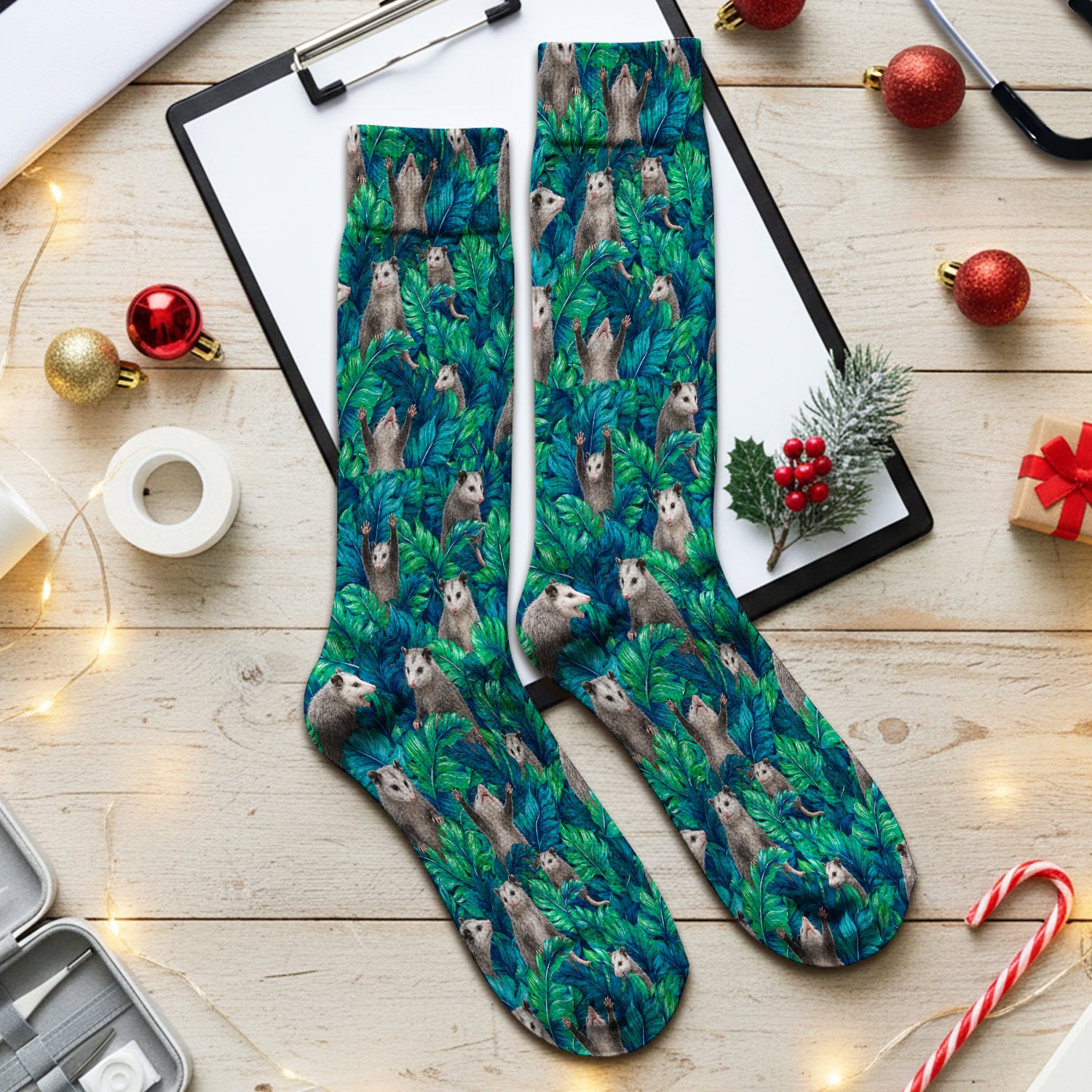 Tropical Opossum Jungle Leaves Pattern Socks, Adult Socks for Men and Women