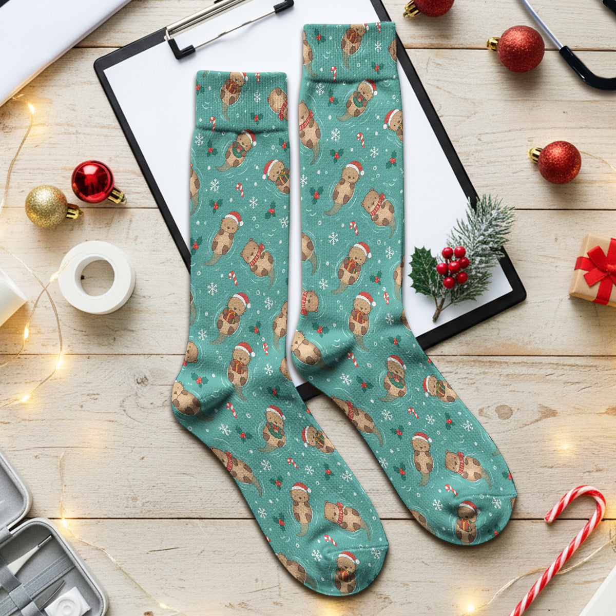 Christmas Sea Otters And Gifts Socks, Adult Socks for Men and Women