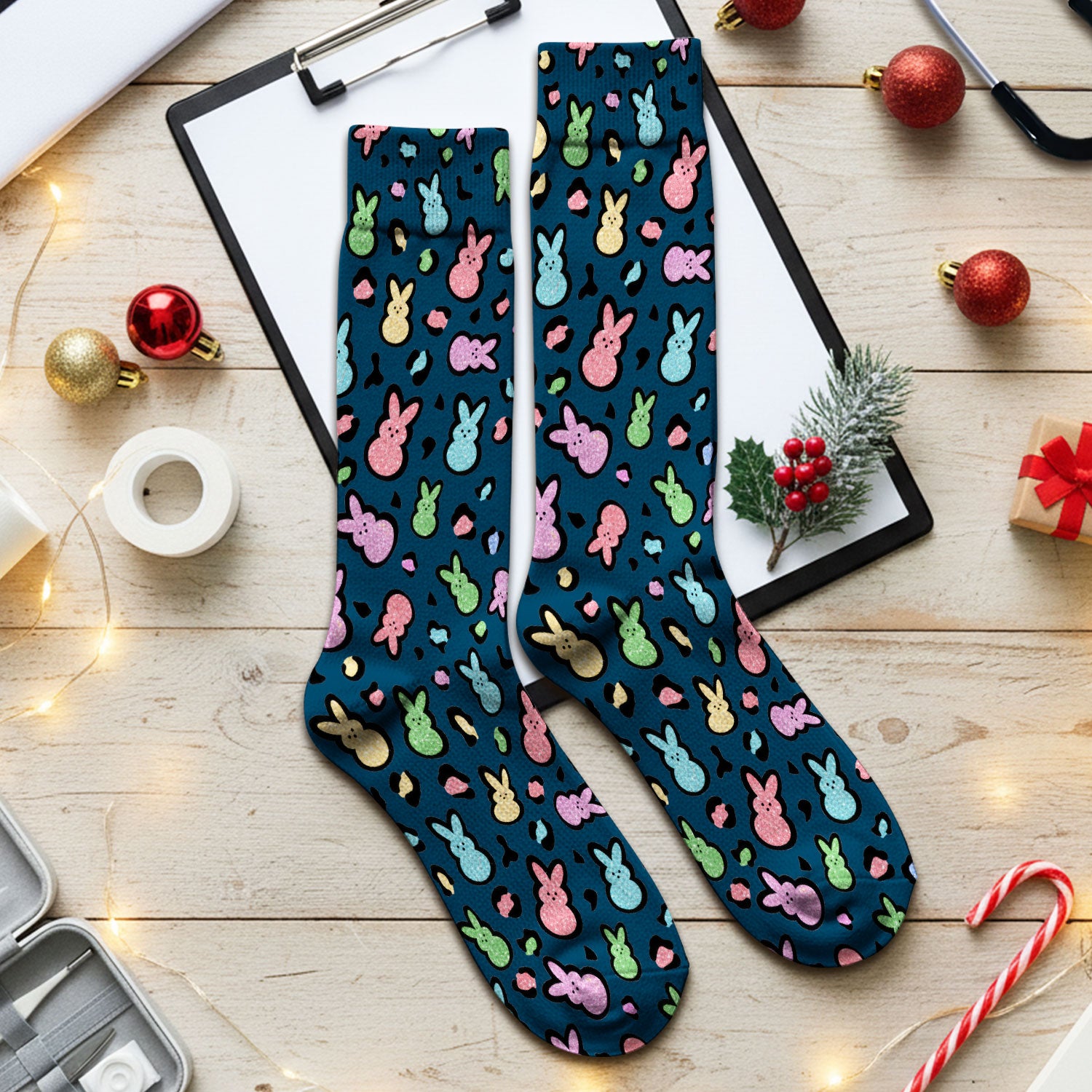 Cute Easter Bunny Pastel Pattern Socks, Socks for Nurse Doctor
