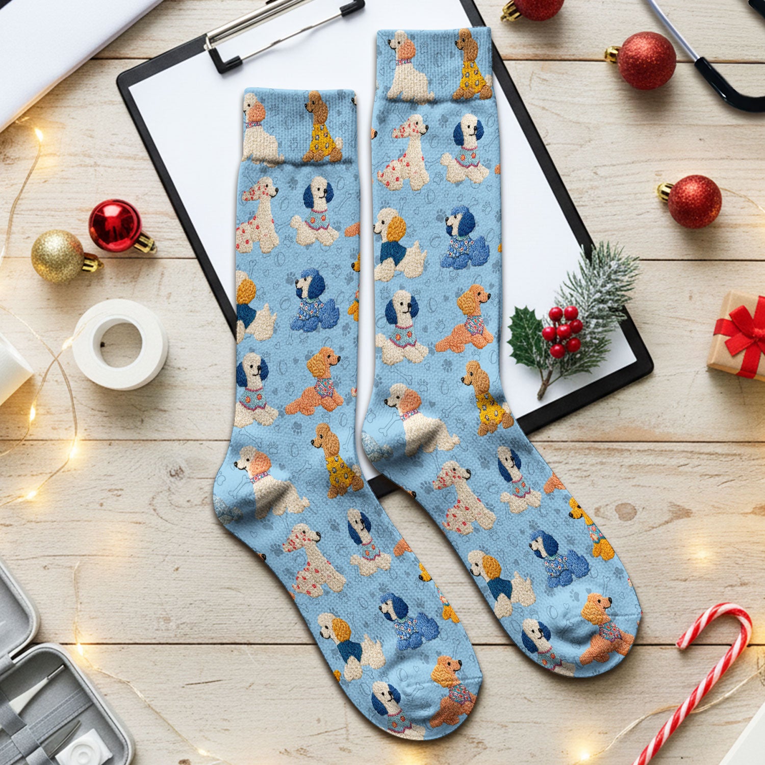 Cute Colorful Poodle Pattern Socks, Breathable Fabrics Medical Uniform