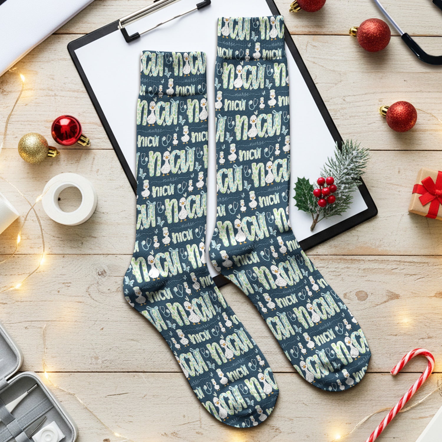 NICU Nurse Duck Pattern Socks, Breathable Fabrics Medical Uniform