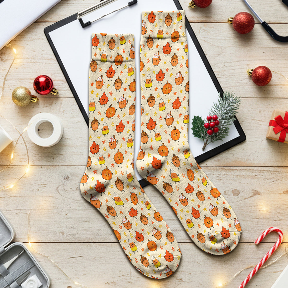 Cute Fall Pumpkin Spice Doodles Socks, Adult Socks for Men and Women