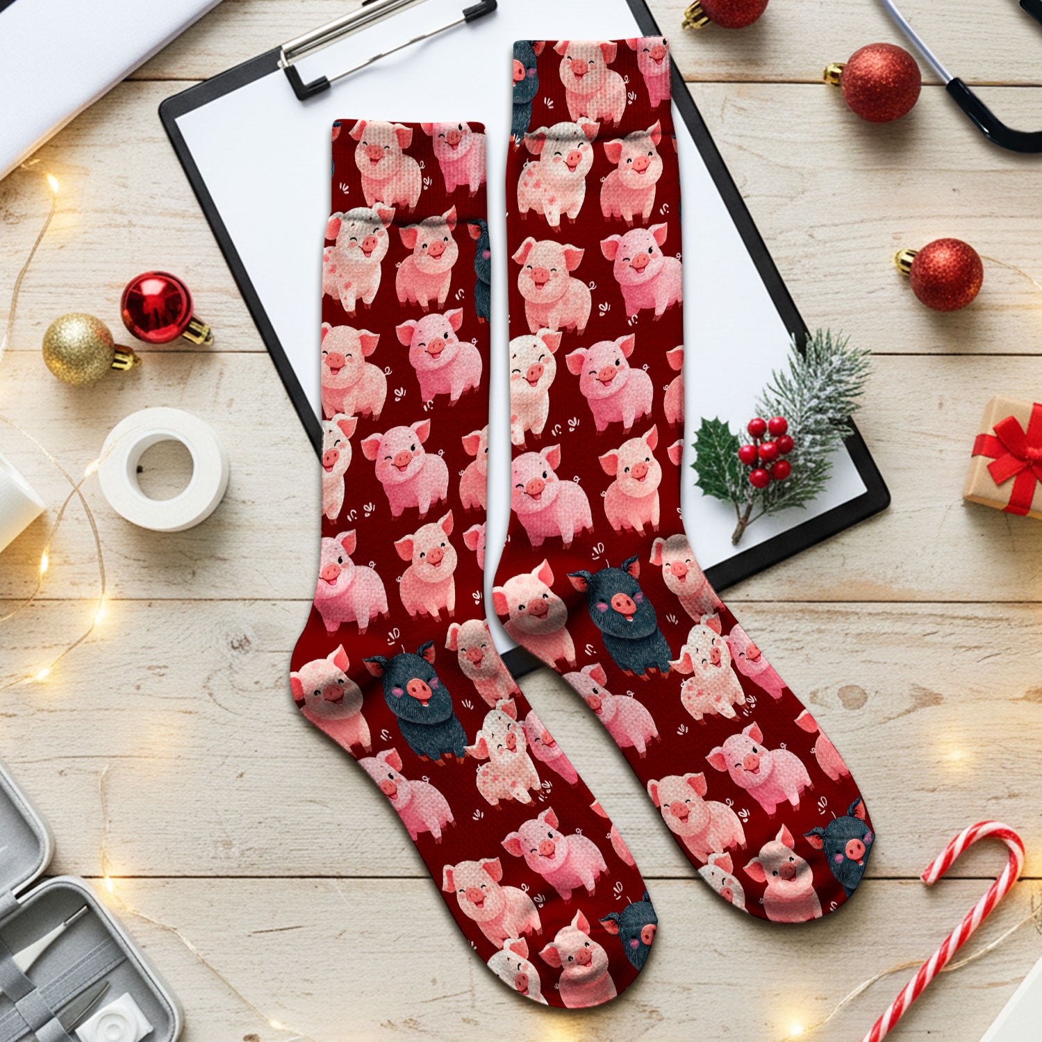 Funny Farm Pig Cartoon Pattern Socks, Breathable Fabrics Medical Uniform