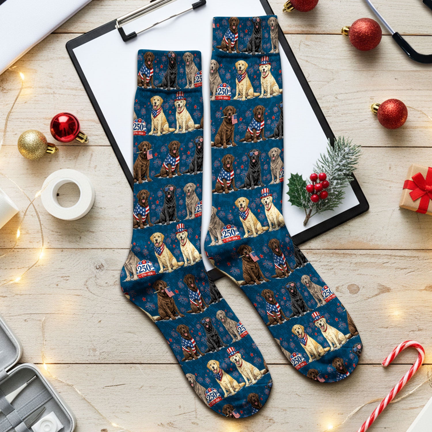 4th of July Labrador Dog Patriotic Print Socks, Breathable Fabrics Medical Uniform