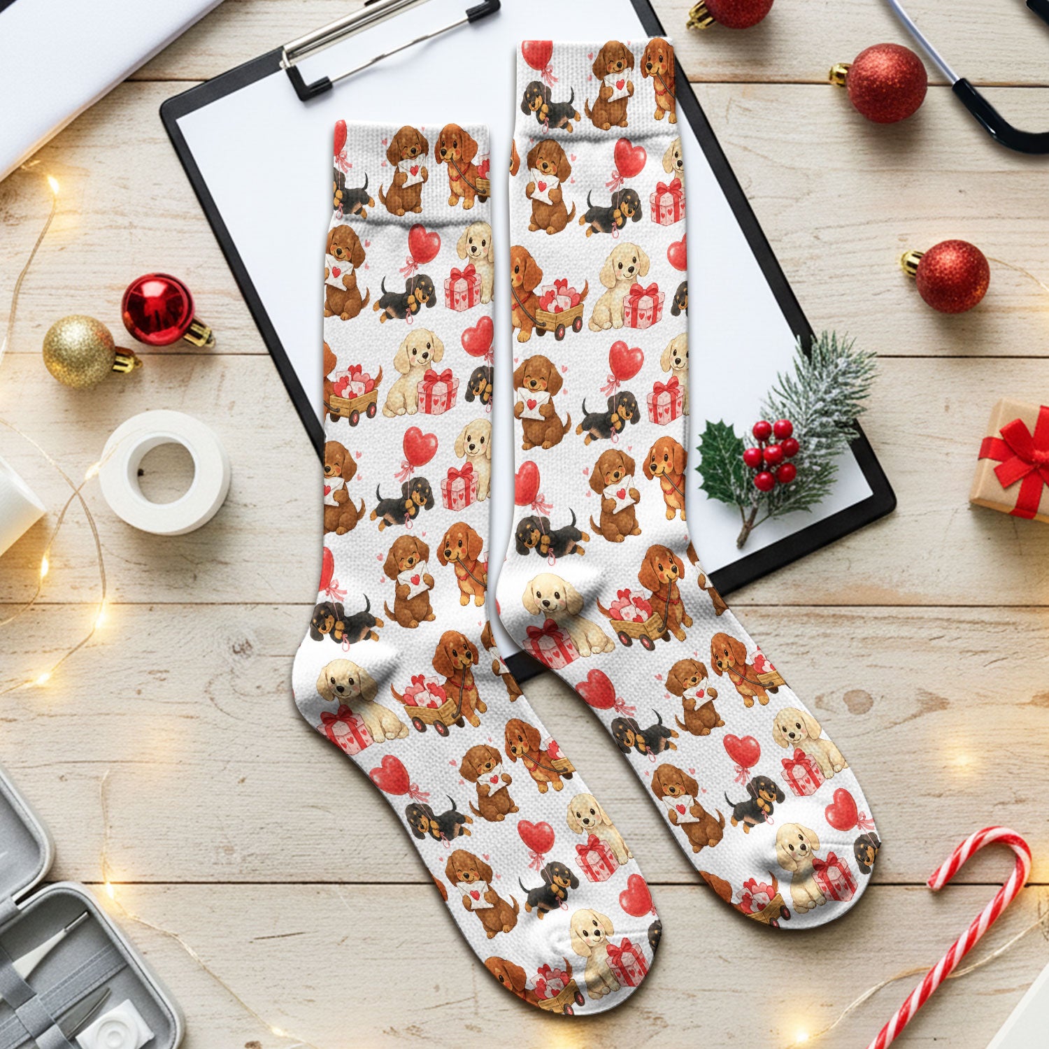 Cute Dachshund Nurse Scrub Socks For Nurses, Wiener Dog Pattern Nurse Sock, Breathable Fabrics Nursing Uniform