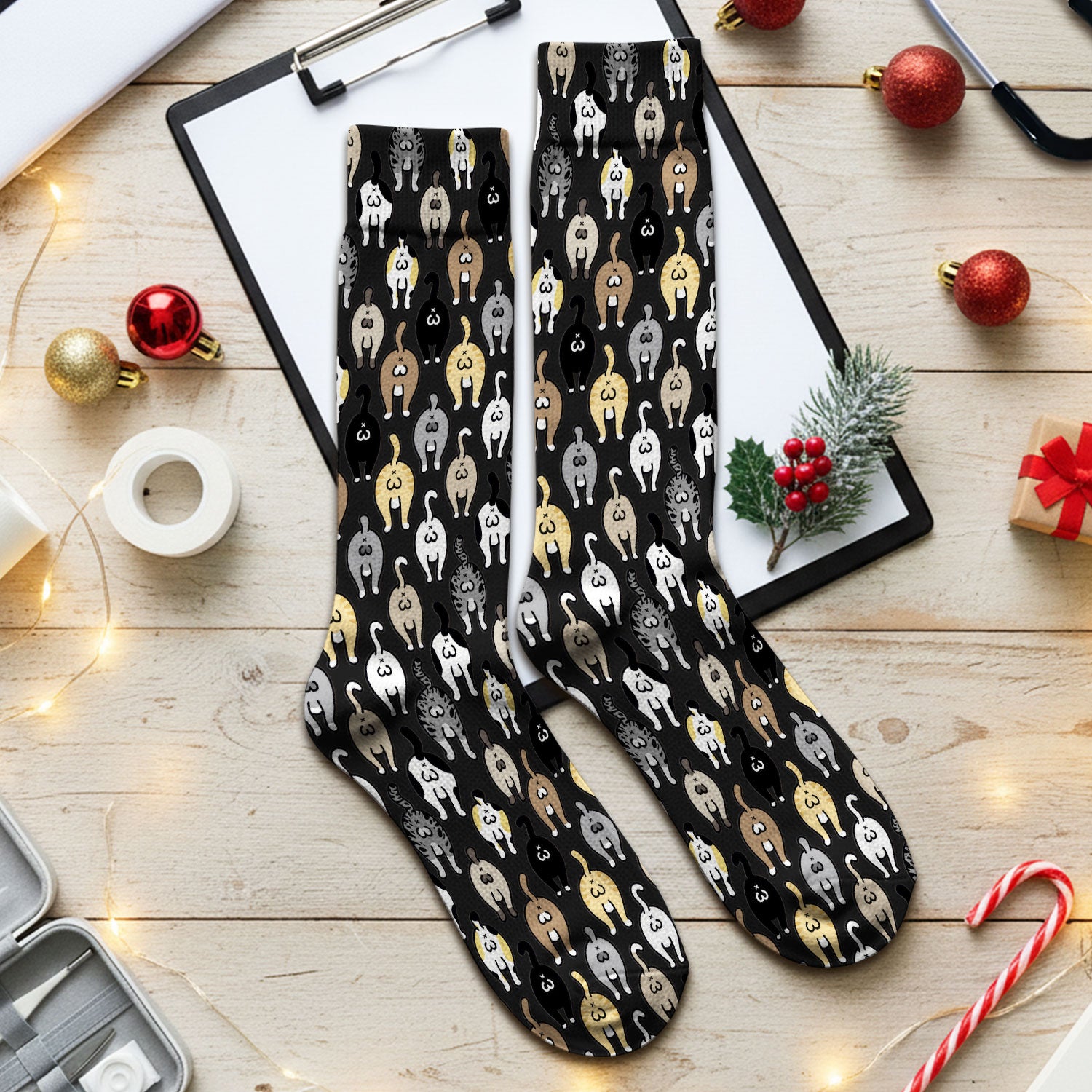 Cat Lover Nurse Scrub Socks, Funny Cat Butt Pattern Medical Sock, Breathable Fabrics Nursing Uniform