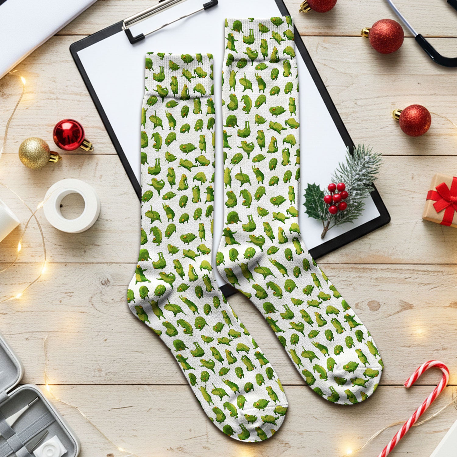 Cute Frog Cartoon Pattern Socks, Breathable Fabrics Medical Uniform