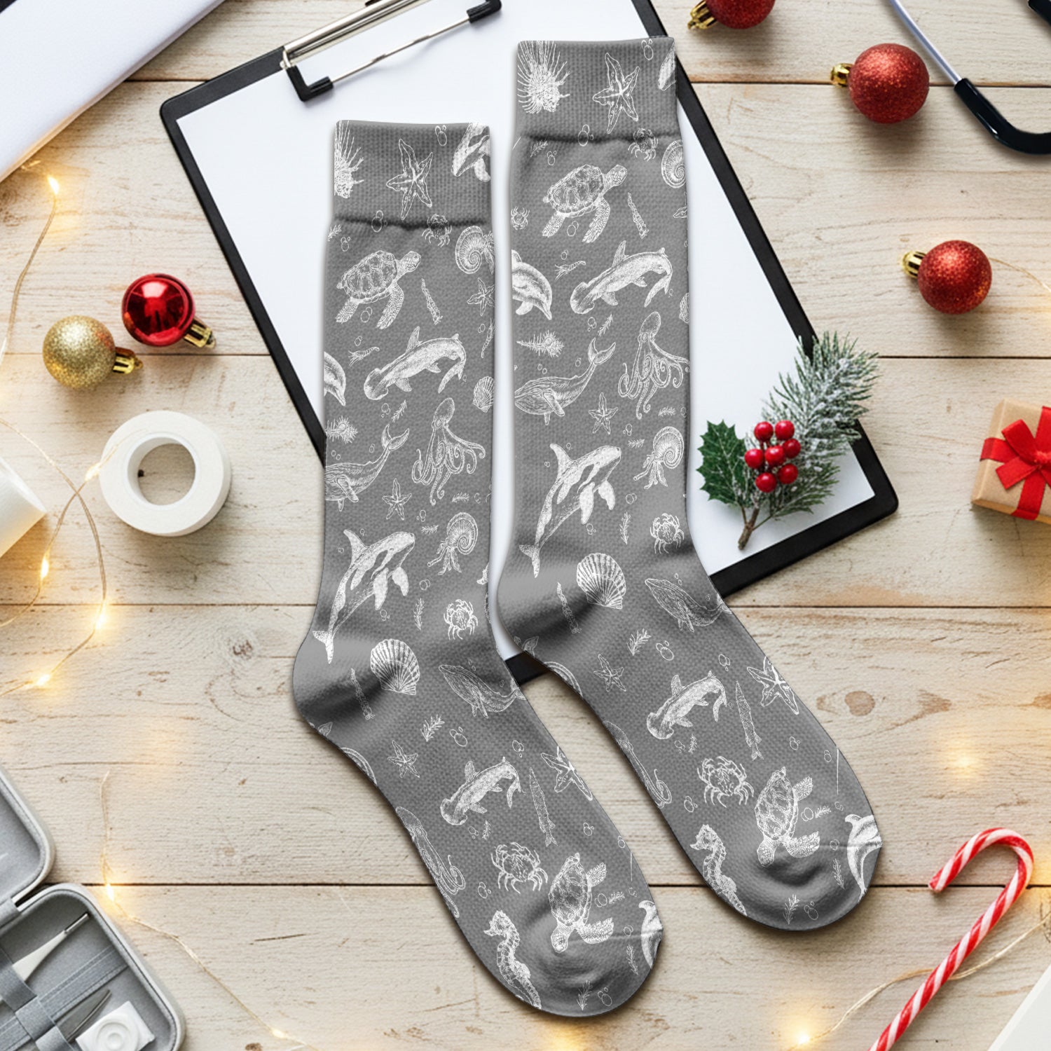 Marine Sea Life Pattern Sock, Breathable Fabrics Medical Uniform