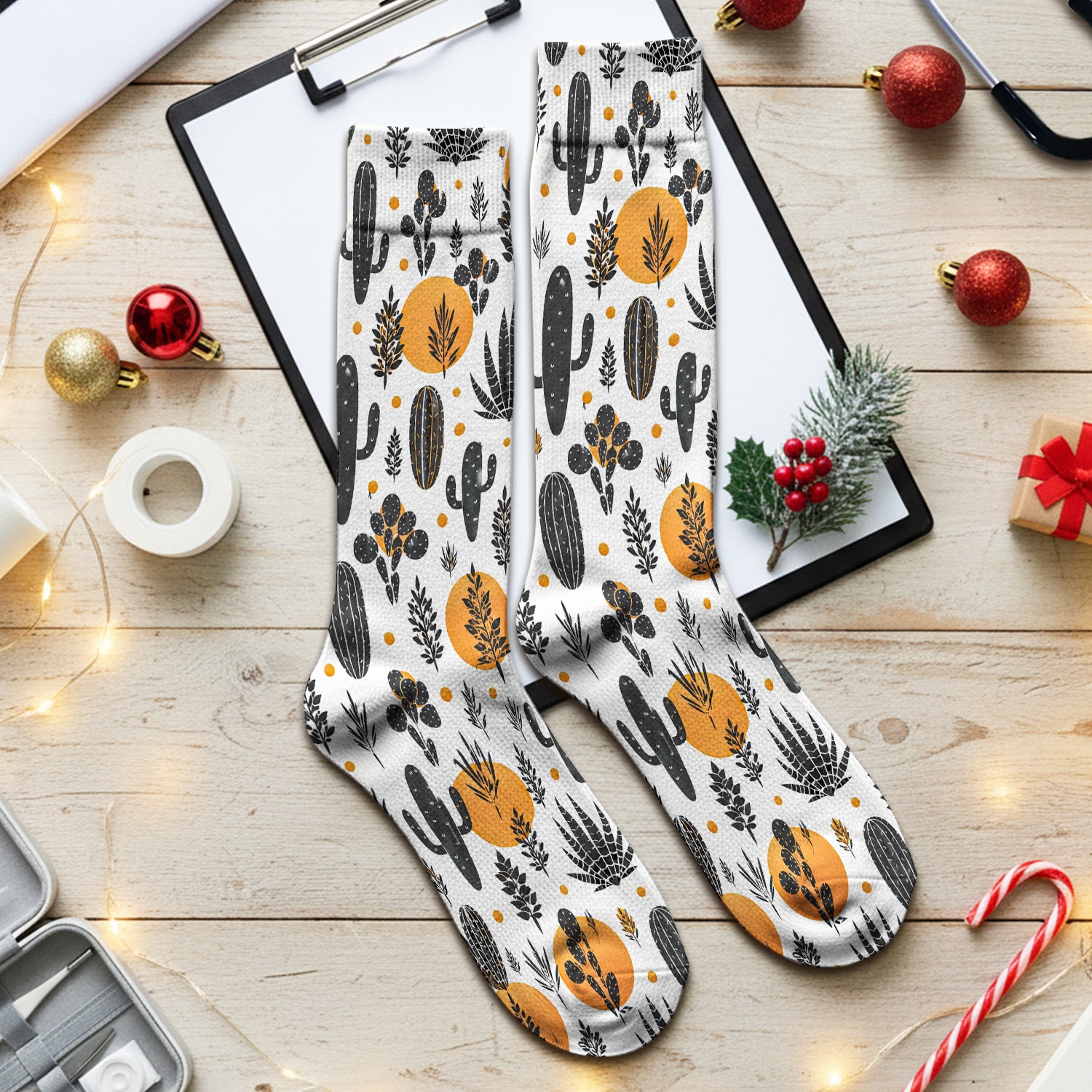 Desert Cactus Orange Sun Pattern Socks, Adult Socks for Men and Women
