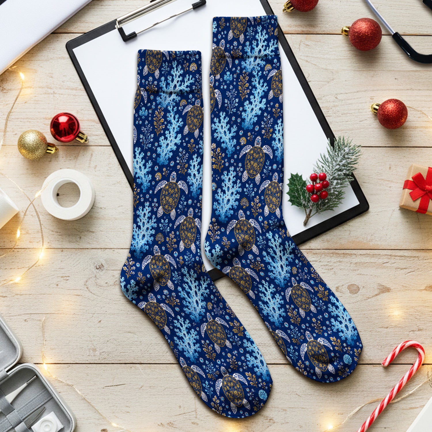 Ocean Turtle Coral Nurse Pattern Socks, Adult Socks for Men and Women