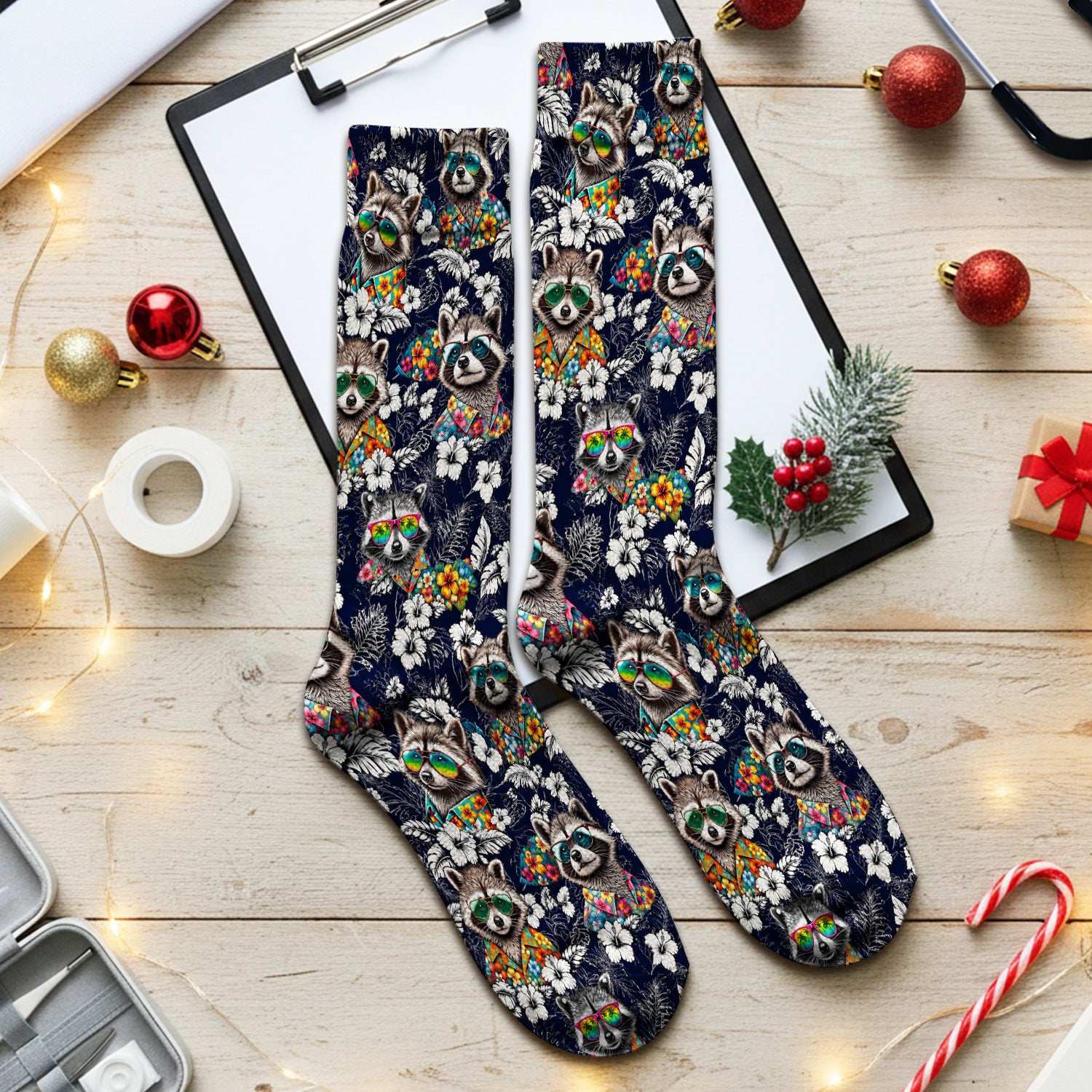 Tropical Raccoon Floral Pattern Socks, Adult Socks for Men and Women