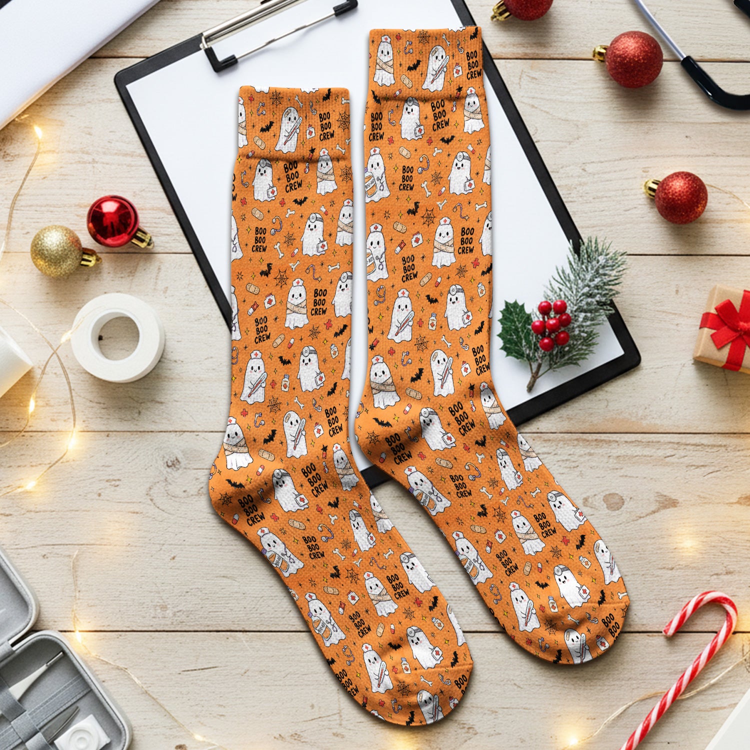 Cute Halloween Boo Boo Crew Ghost Socks, Adult Socks for Men and Women