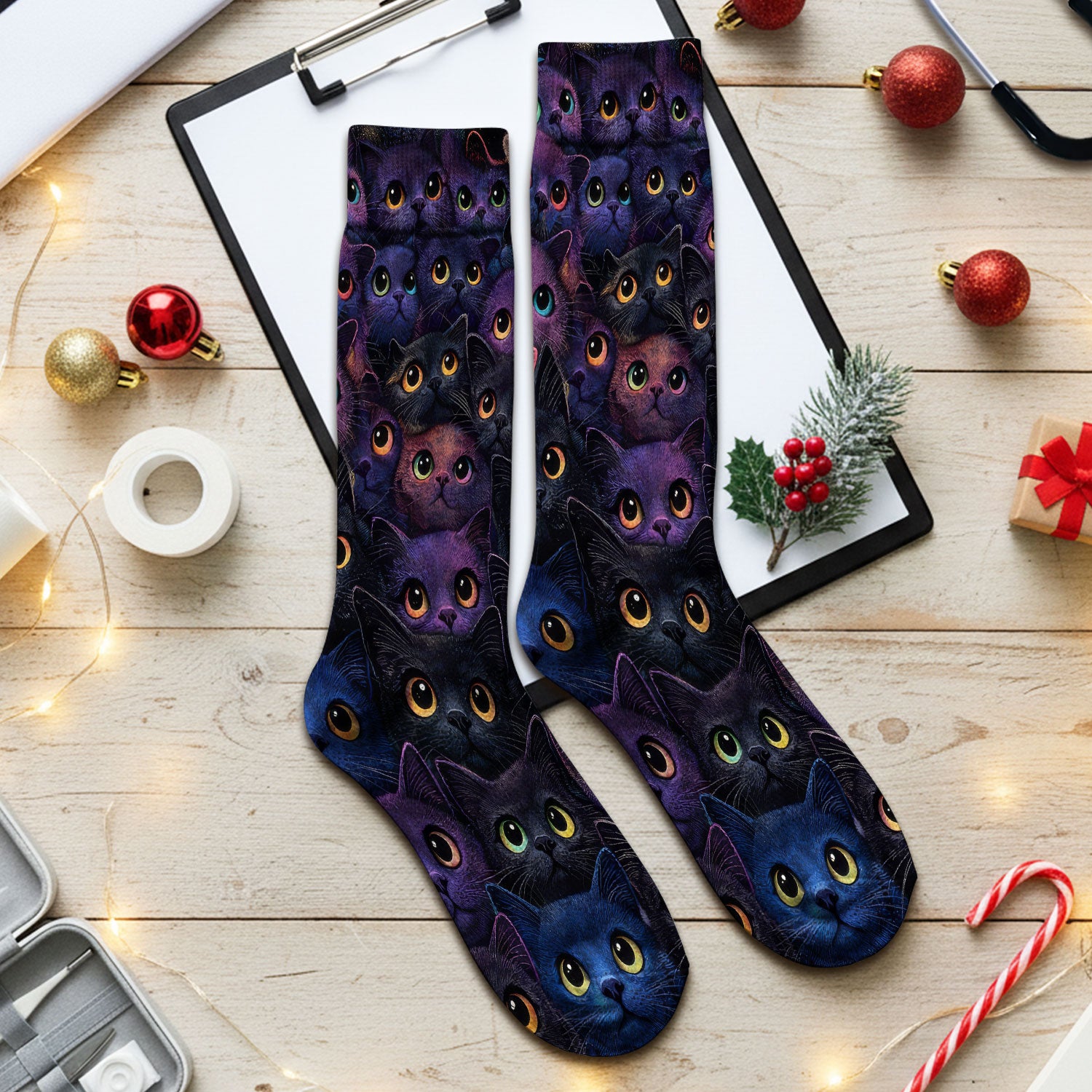 Cute Cat Eyes Medical Pattern Socks for Nurses, Adult Socks for Men and Women