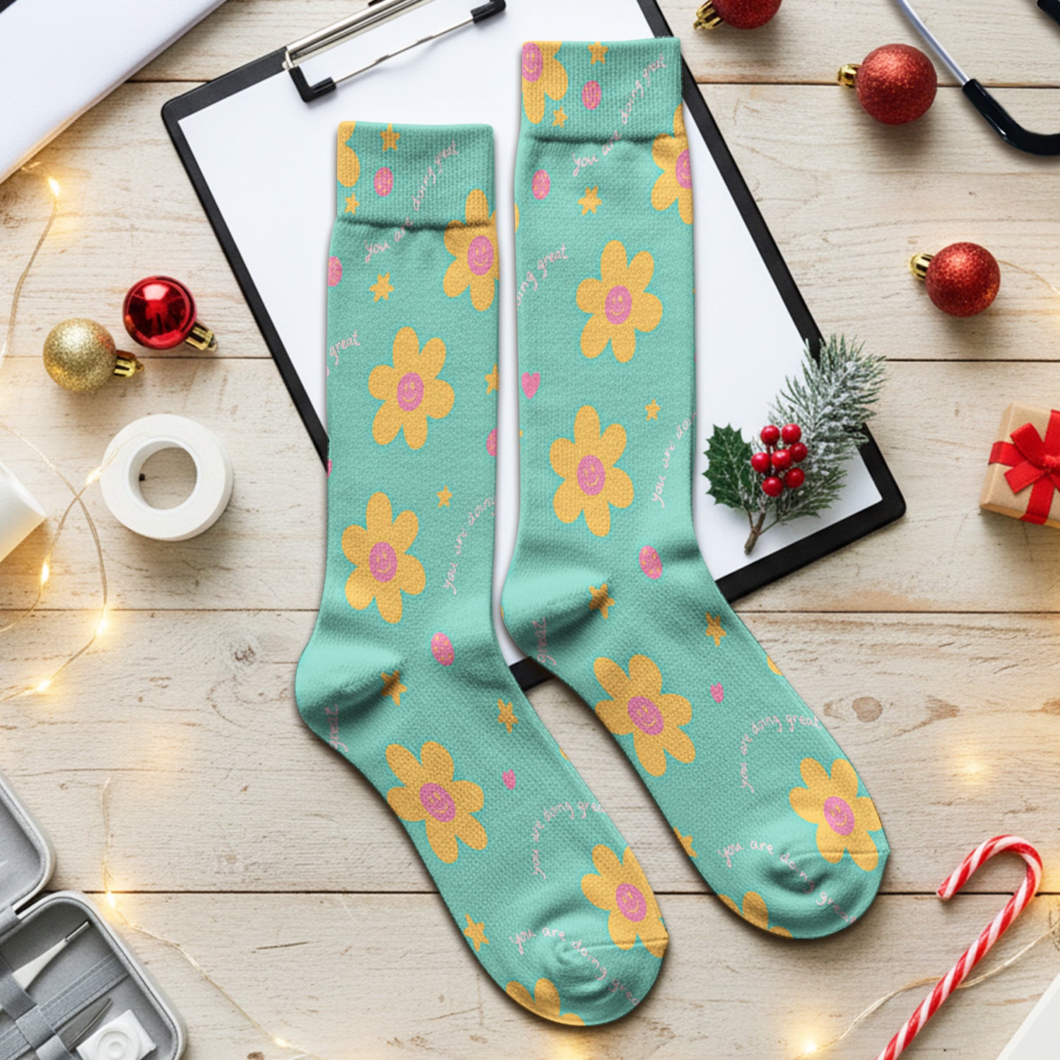 Cheerful Smiley Flower Pattern, Positive Medical Socks, Adult Socks for Men and Women
