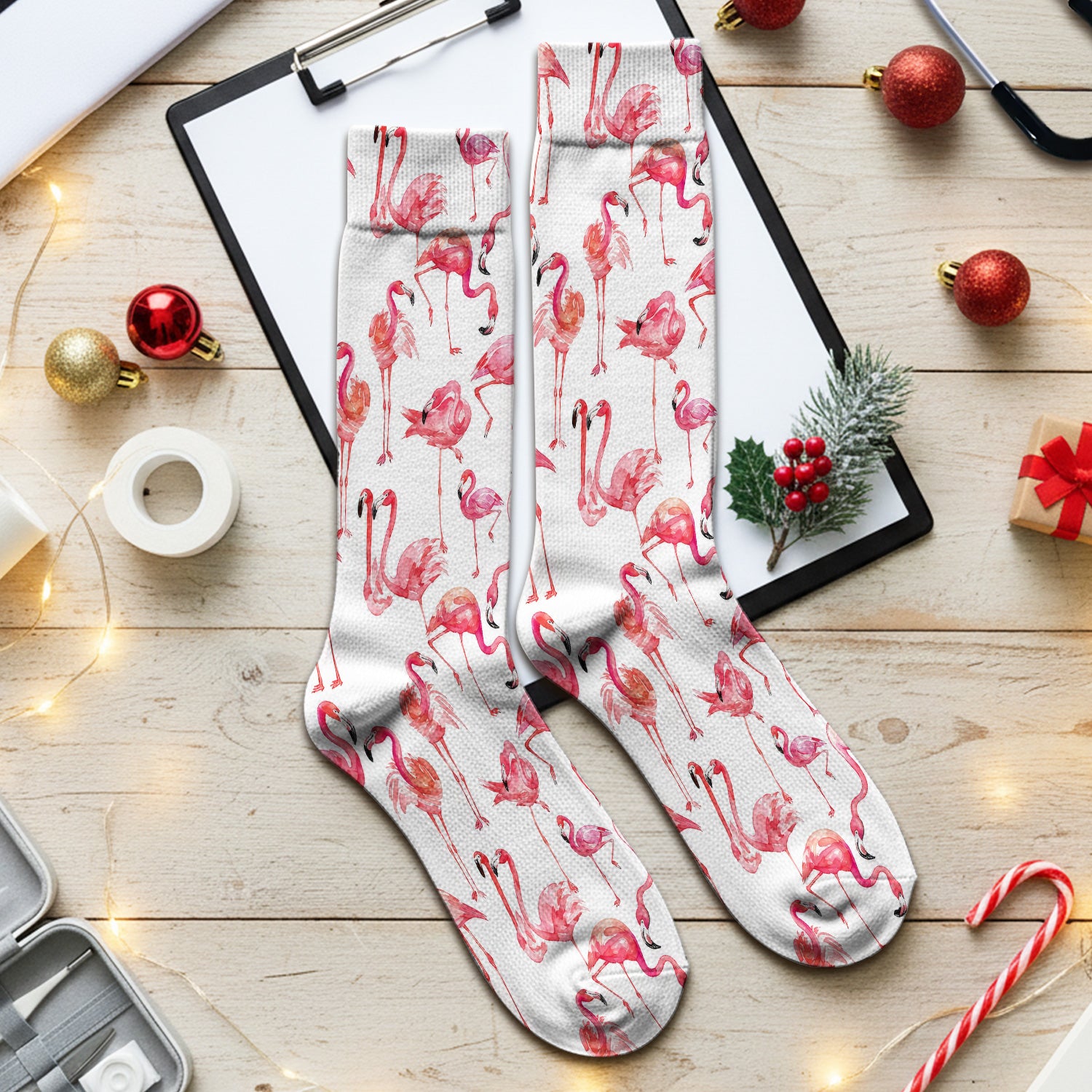 Pink Flamingo Tropical Bird Pattern Nurse Socks, Adult Socks for Men and Women
