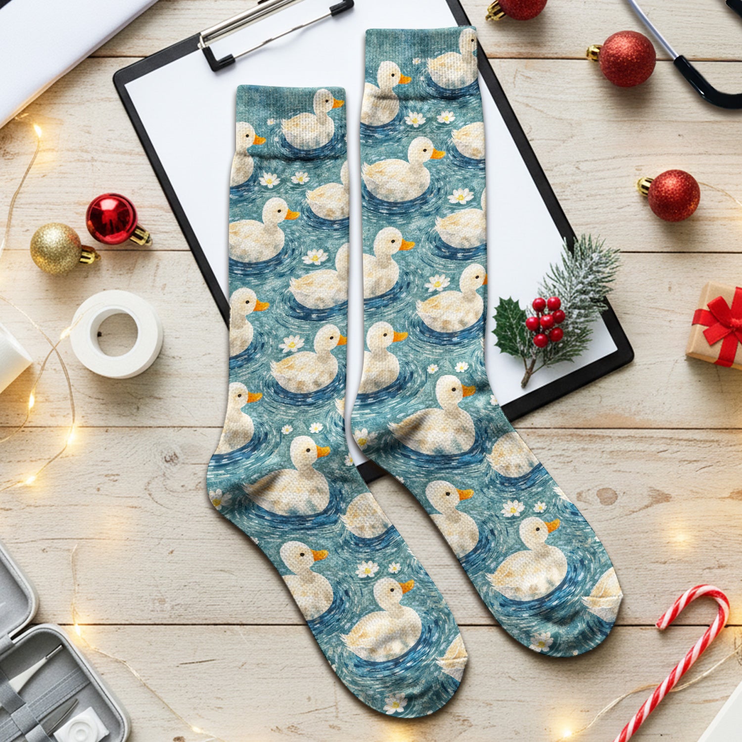 Charming Duck Pond Socks, Adult Socks for Men and Women