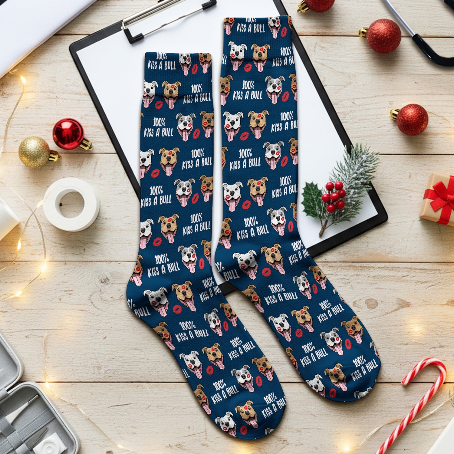 Kiss A Bull Pitbull Print Socks, Adult Socks for Men and Women